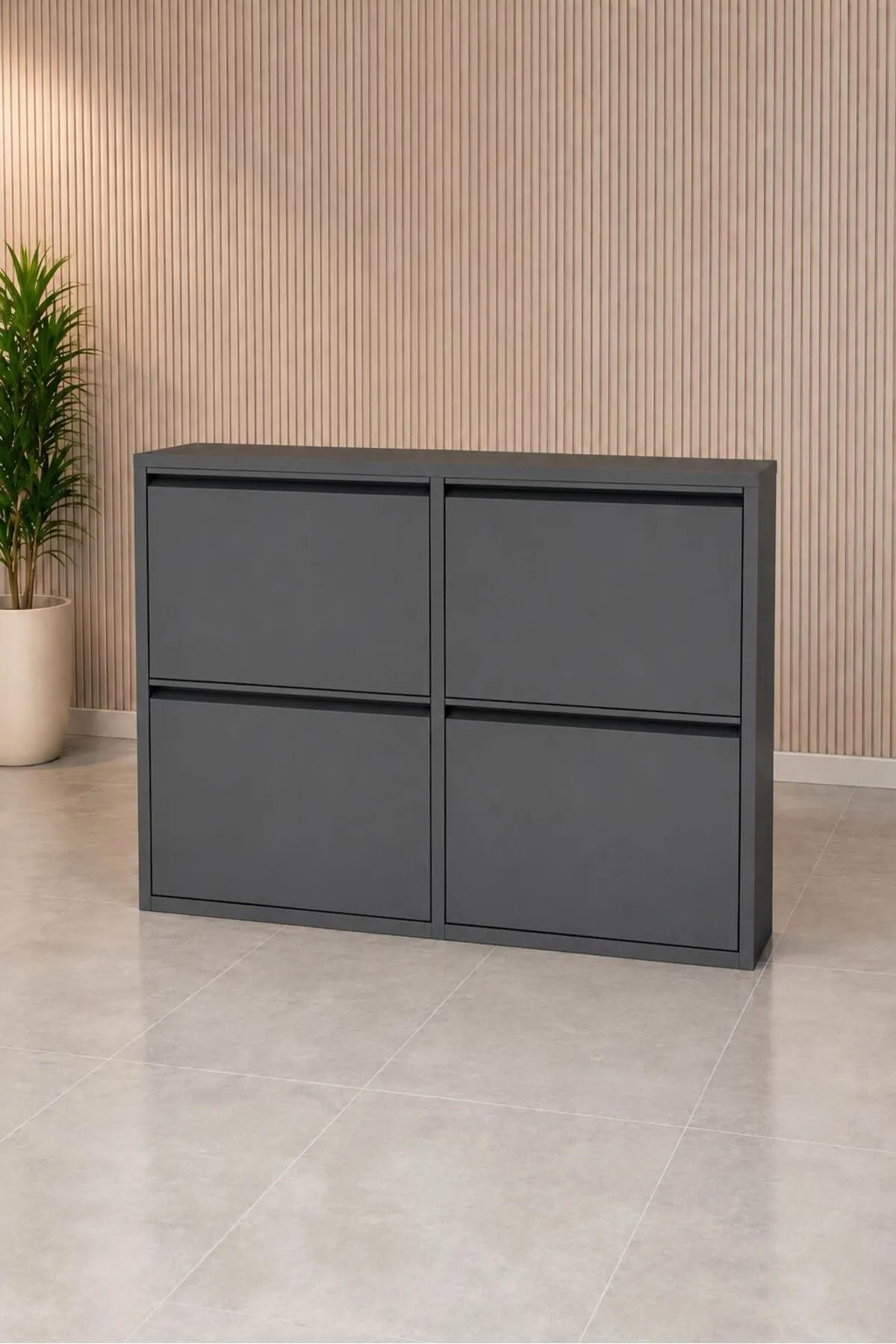 2+2 Kapaklı Antrasit Metal Ayakkabılık – 8 Çift (Model 2)