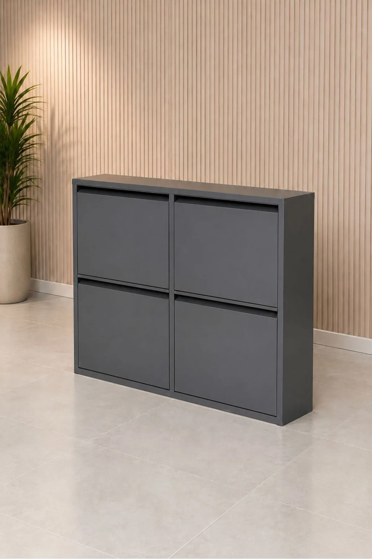 2+2-Door Anthracite Metal Shoe Cabinet – 8 Pairs, view 4
