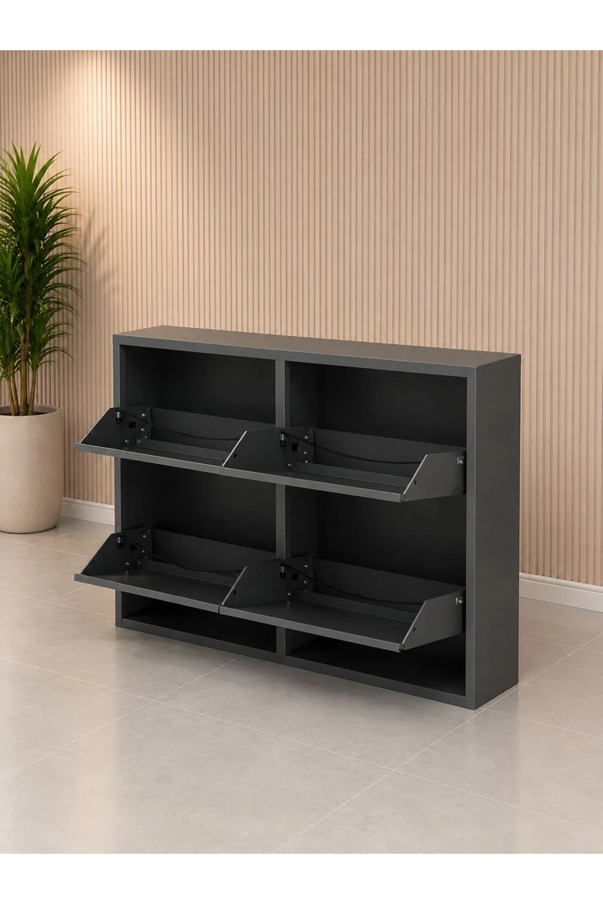 2+2-Door Anthracite Metal Shoe Cabinet – 8 Pairs, view 5