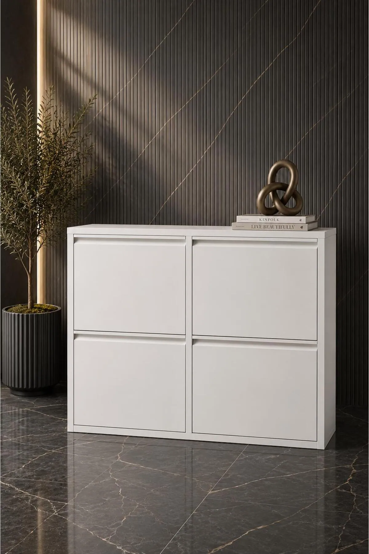 2+2-Door White Metal Shoe Cabinet – 8 Pairs, view 4
