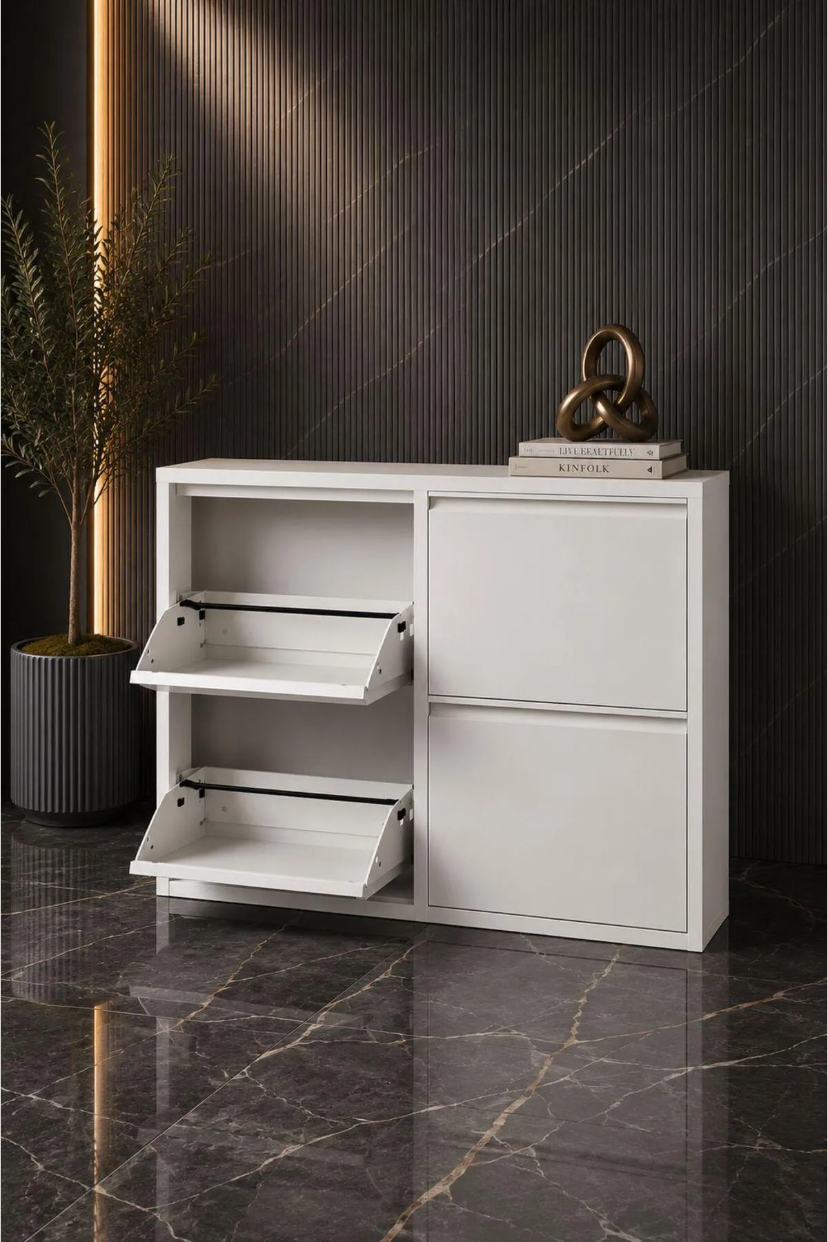 2+2-Door White Metal Shoe Cabinet – 8 Pairs, view 5