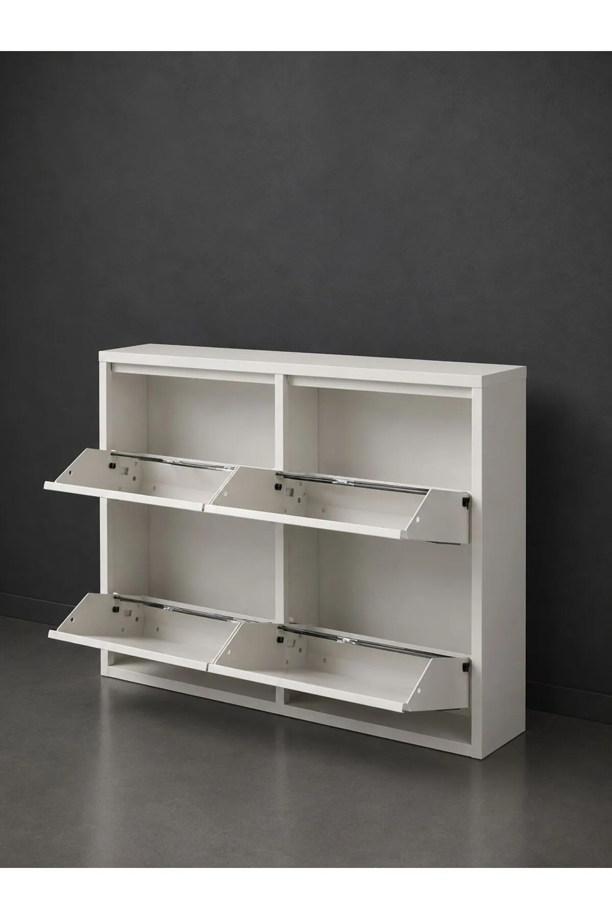 2+2-Door Horizontal White Wood-Pattern Metal Shoe Cabinet – 8 Pairs, view 4