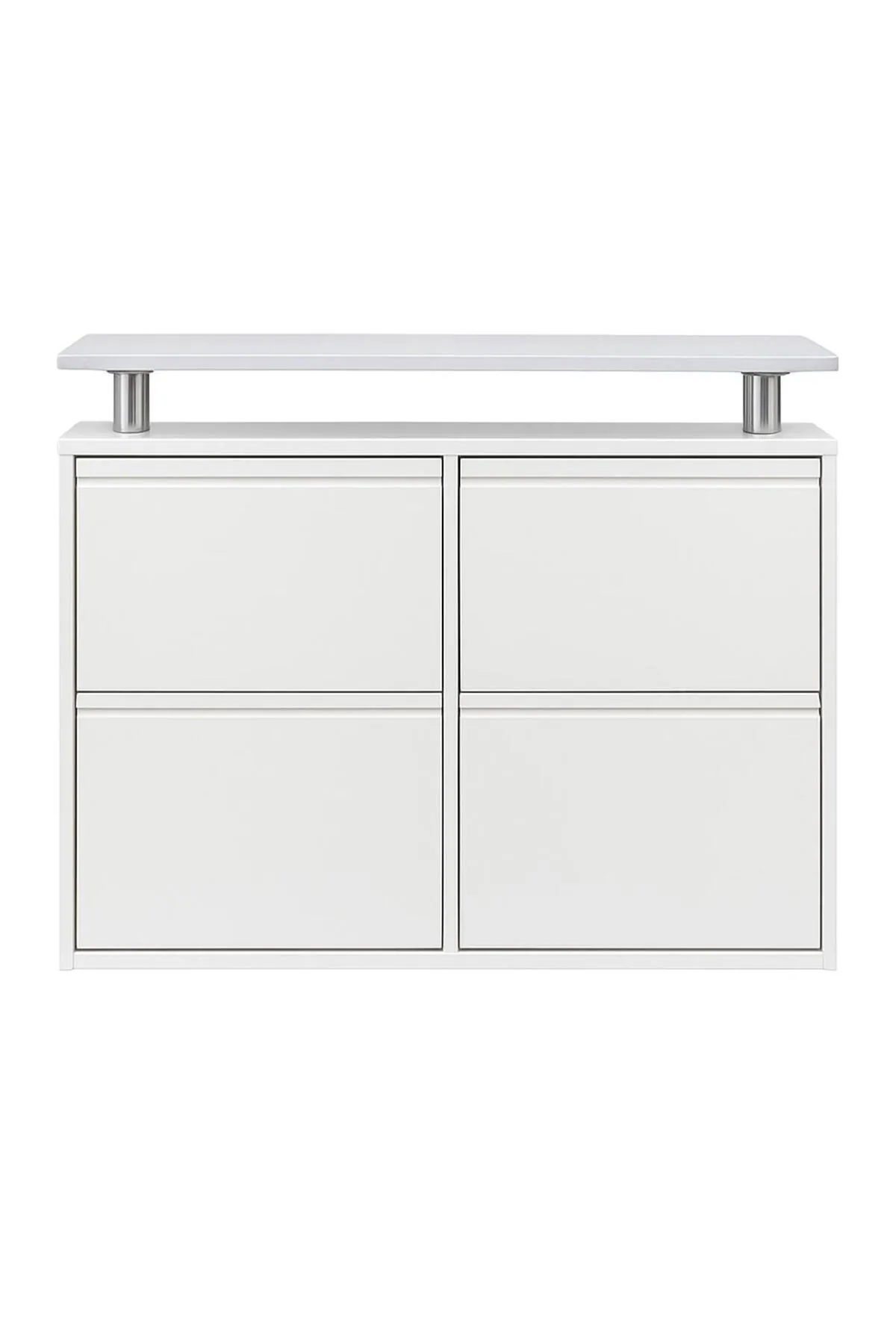 2+2-Door Horizontal White Metal Shoe Cabinet – 8 Pairs, view 3