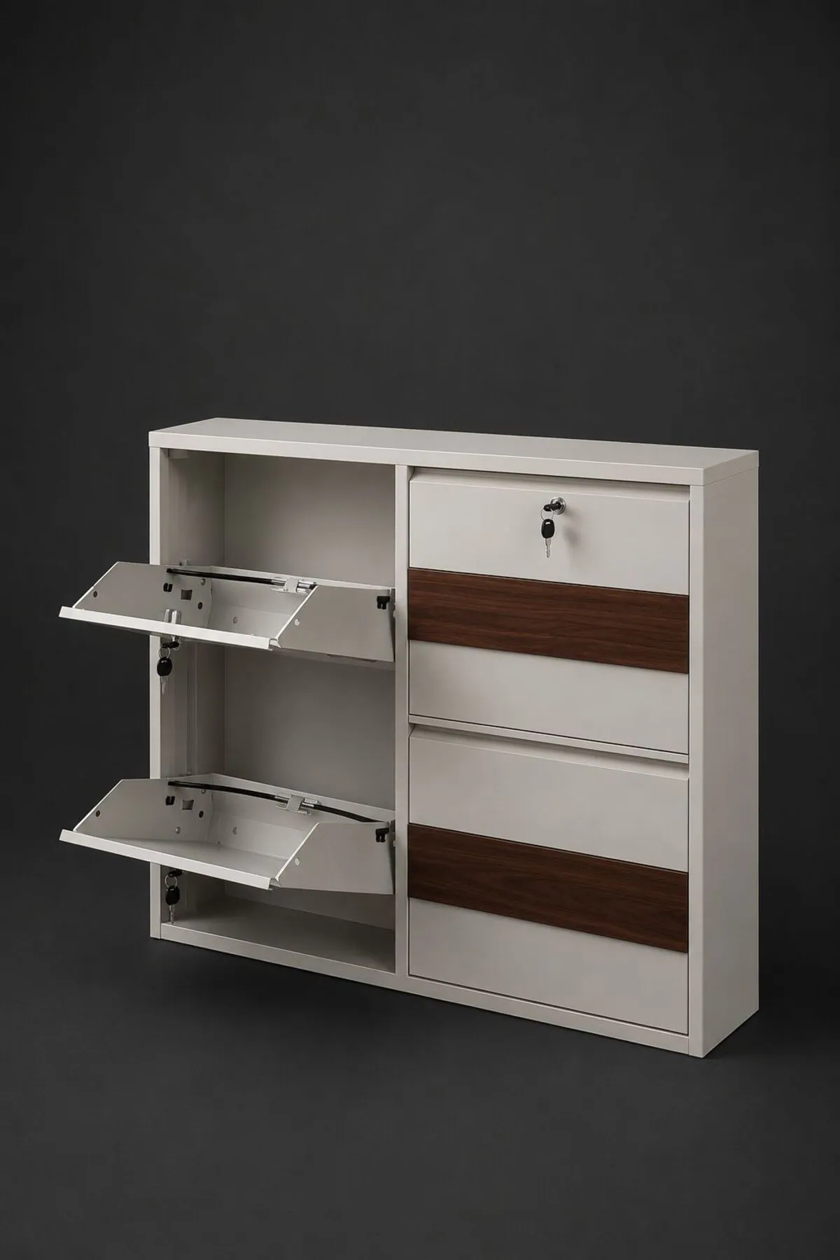 2+2-Door Horizontal Lockable White Wood-Pattern Metal Shoe Cabinet – 8 Pairs, view 3