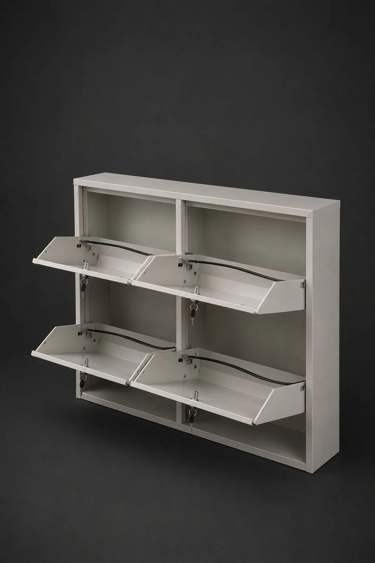 2+2-Door Horizontal Lockable White Wood-Pattern Metal Shoe Cabinet – 8 Pairs, view 4