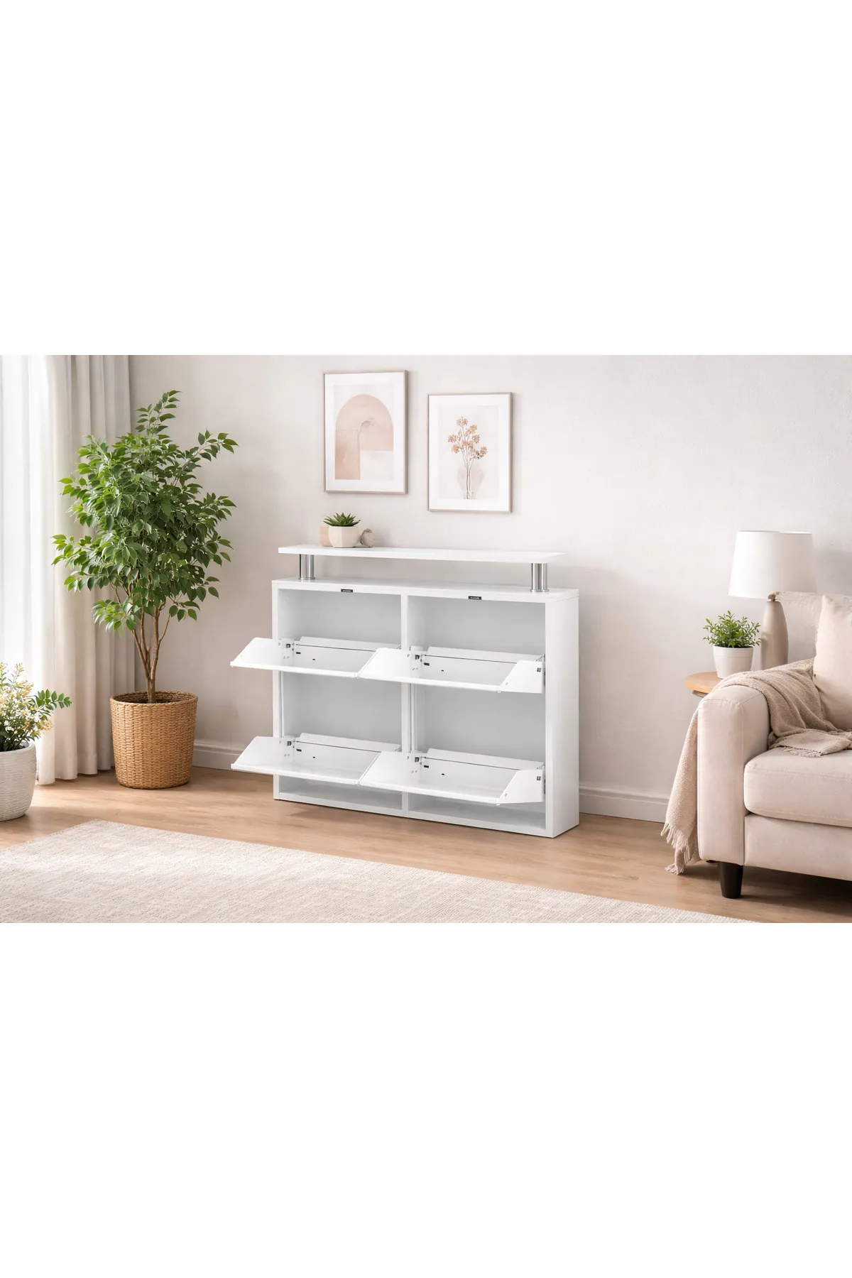 2+2-Door Horizontal Lockable White Metal Shoe Cabinet – 8 Pairs, view 3