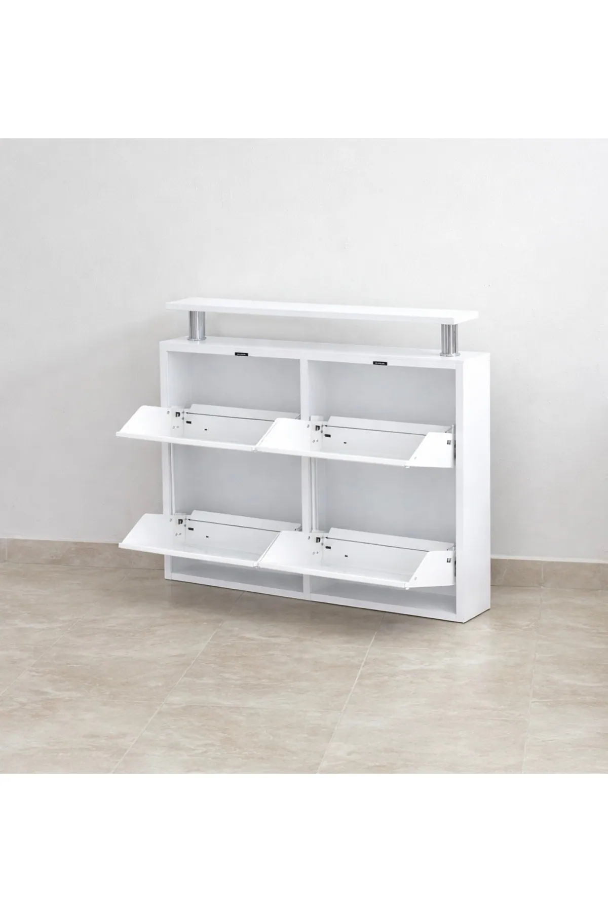 2+2-Door Horizontal Lockable White Metal Shoe Cabinet – 8 Pairs, view 4