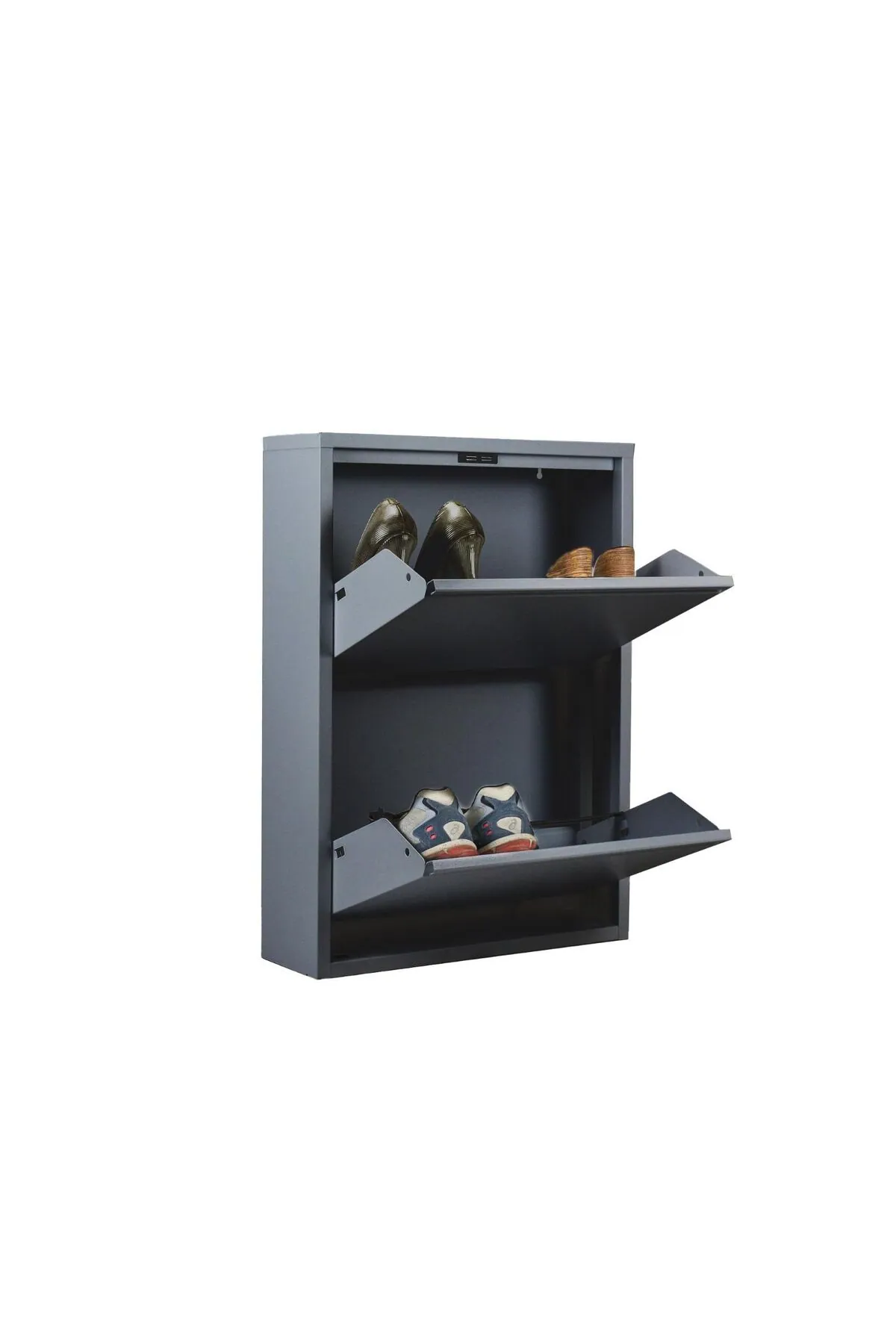 2-Door Anthracite Metal Shoe Cabinet – 4 Pairs, view 4