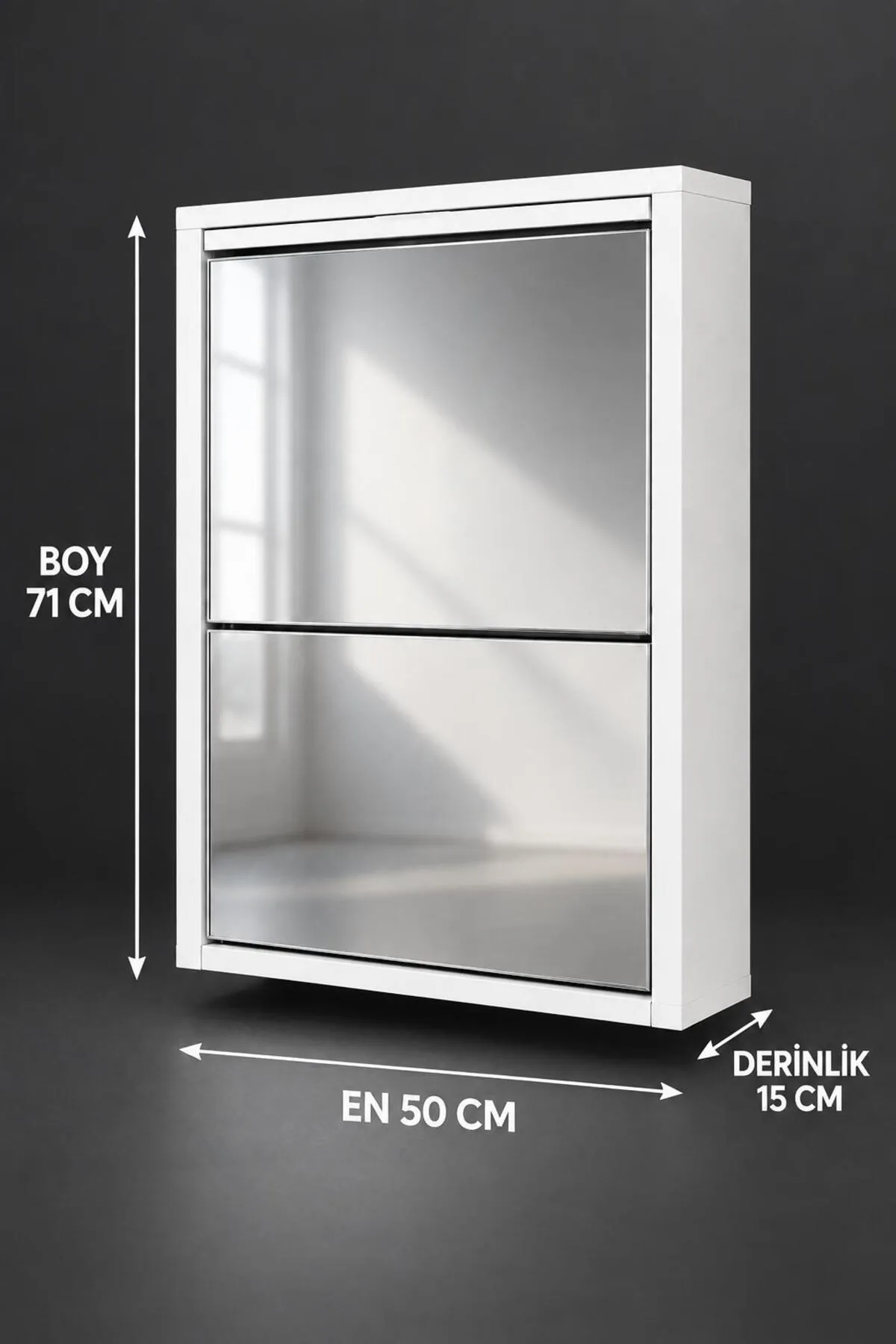 2-Door White Mirrored Metal Shoe Cabinet – 4 Pairs, view 4
