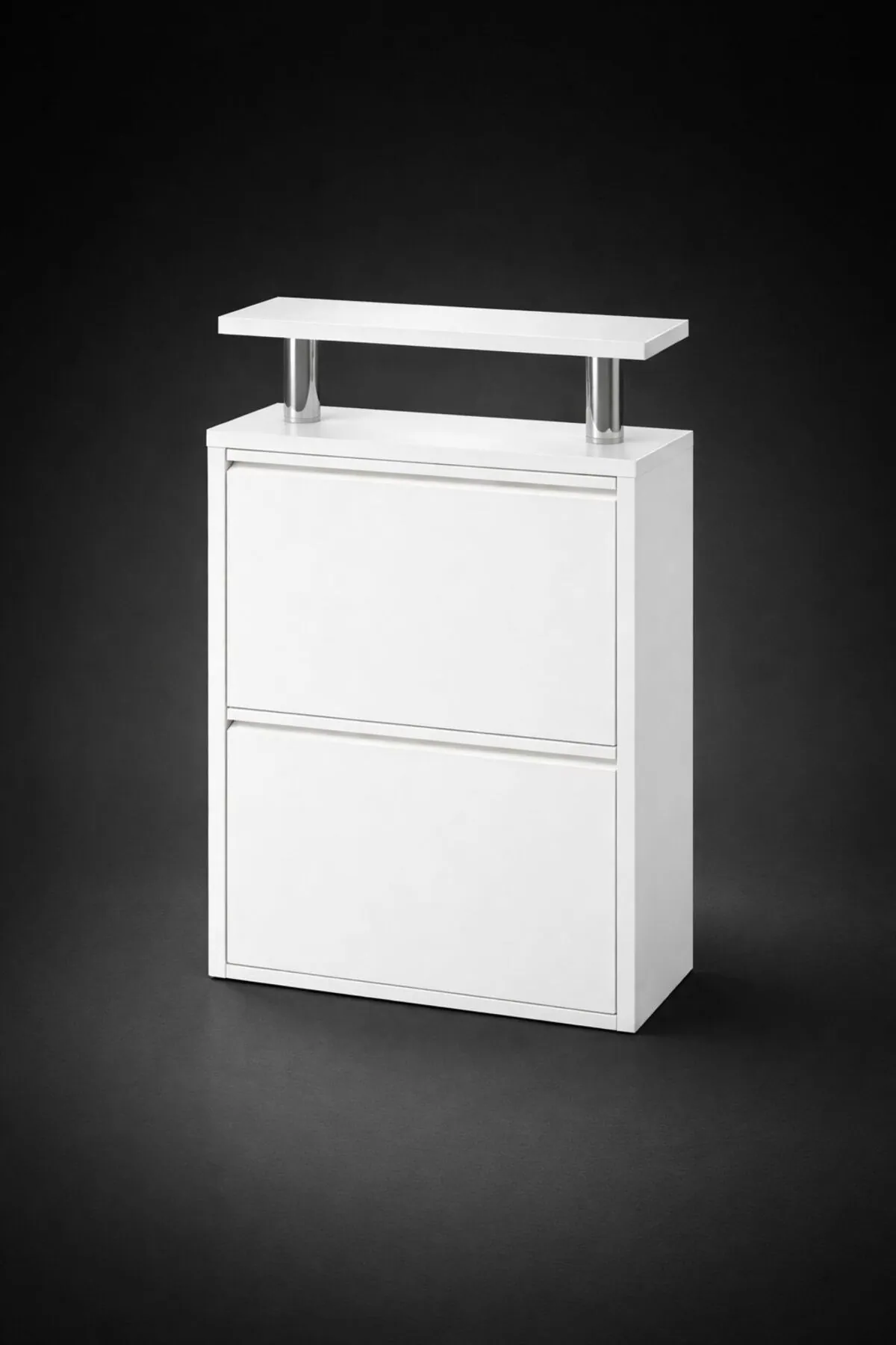 2-Door White Metal Shoe Cabinet with White Top – 4 Pairs, view 4