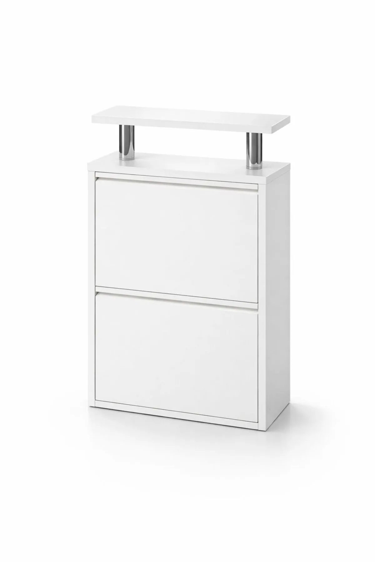 2-Door White Metal Shoe Cabinet with White Top – 4 Pairs, view 5