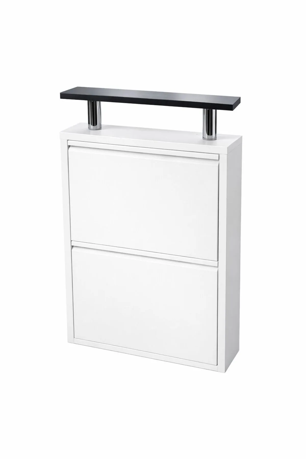 2-Door White Metal Shoe Cabinet with Black Top – 4 Pairs, view 4