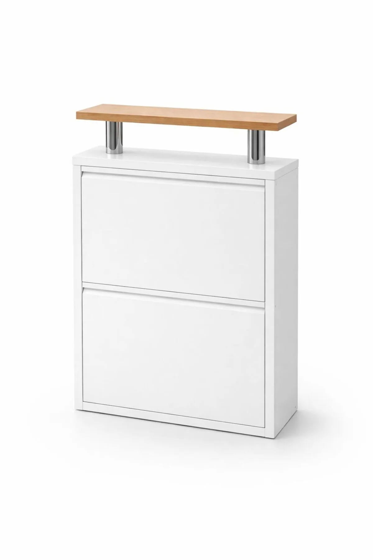 2-Door White Metal Shoe Cabinet with Wood-Effect Top – 4 Pairs, view 4