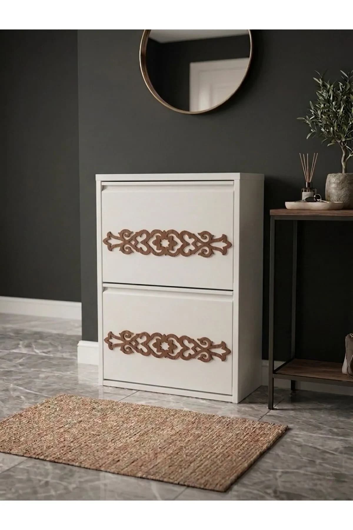 2-Door White Star Wood-Pattern Metal Shoe Cabinet – 4 Pairs, view 3