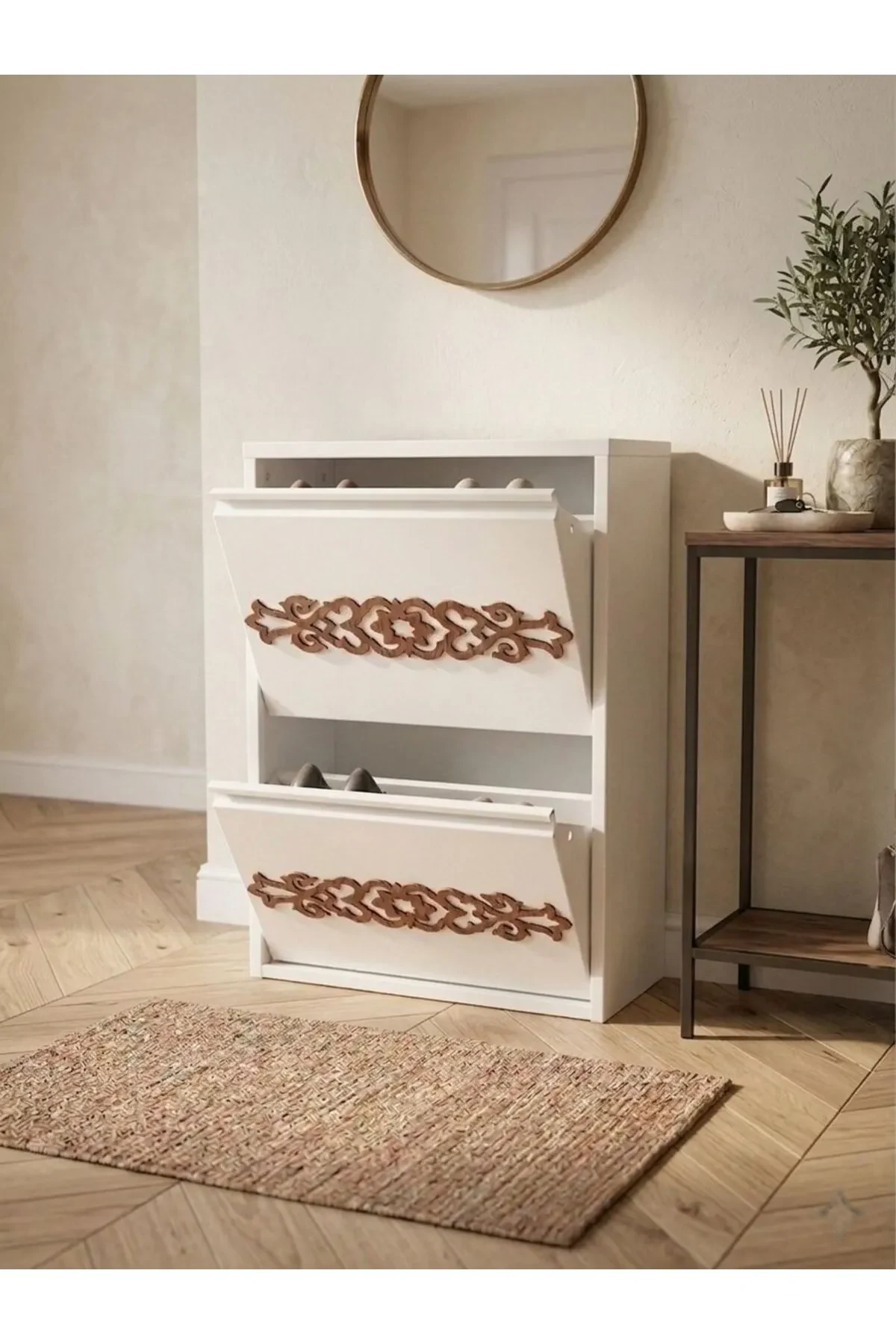 2-Door White Star Wood-Pattern Metal Shoe Cabinet – 4 Pairs, view 4