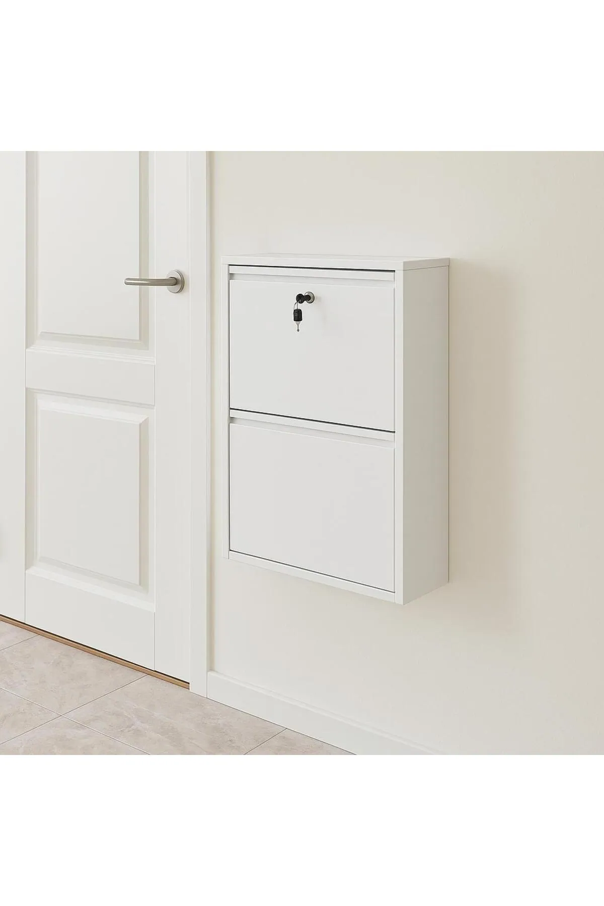 2-Door Lockable White Metal Shoe Cabinet – 4 Pairs, view 3