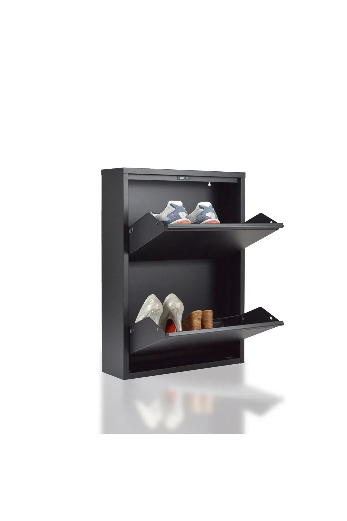 2-Door Black Metal Shoe Cabinet – 4 Pairs, view 3