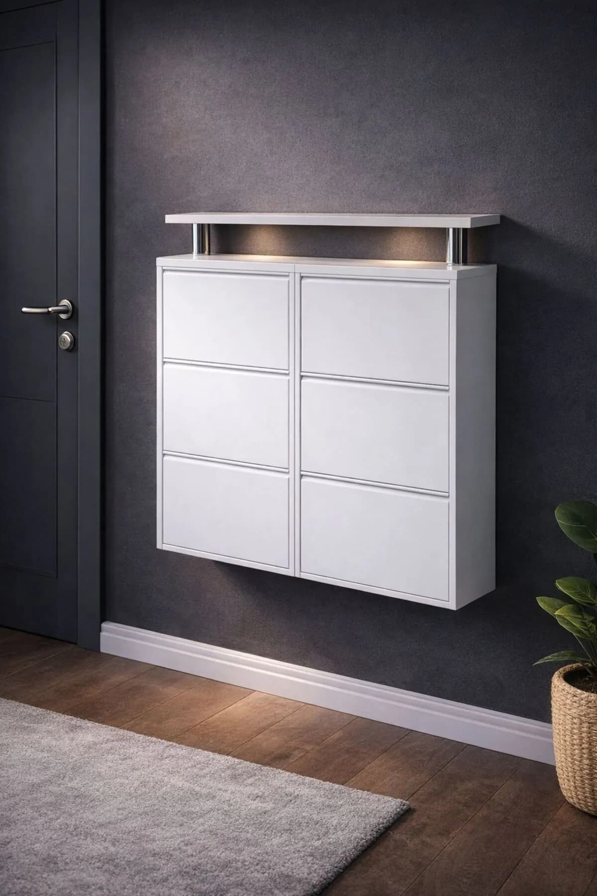 3+3-Door Horizontal White Metal Shoe Cabinet with White Top – 12 Pairs, view 3