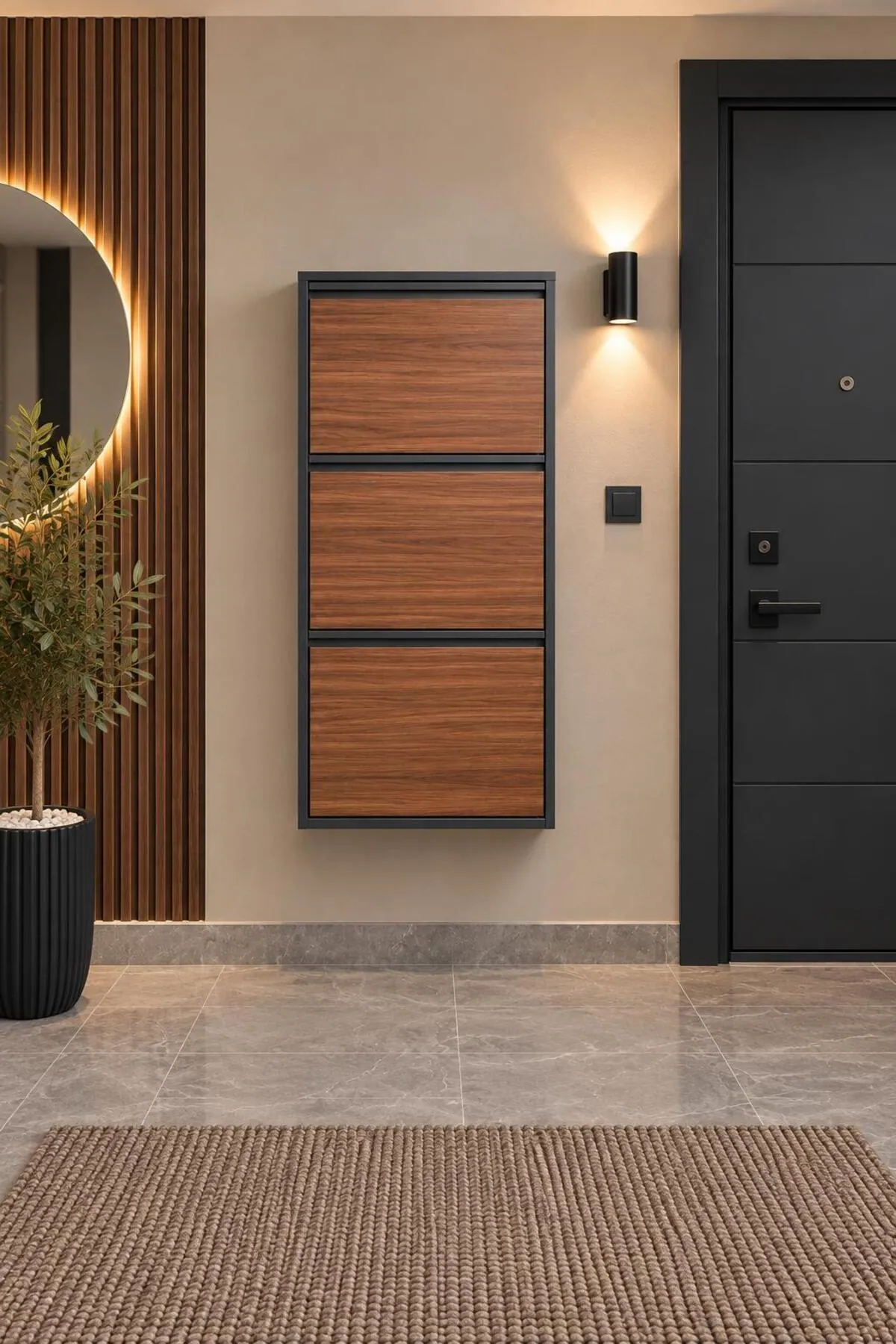 3-Door Metal Shoe Cabinet with Wood-Effect Doors – 6 Pairs