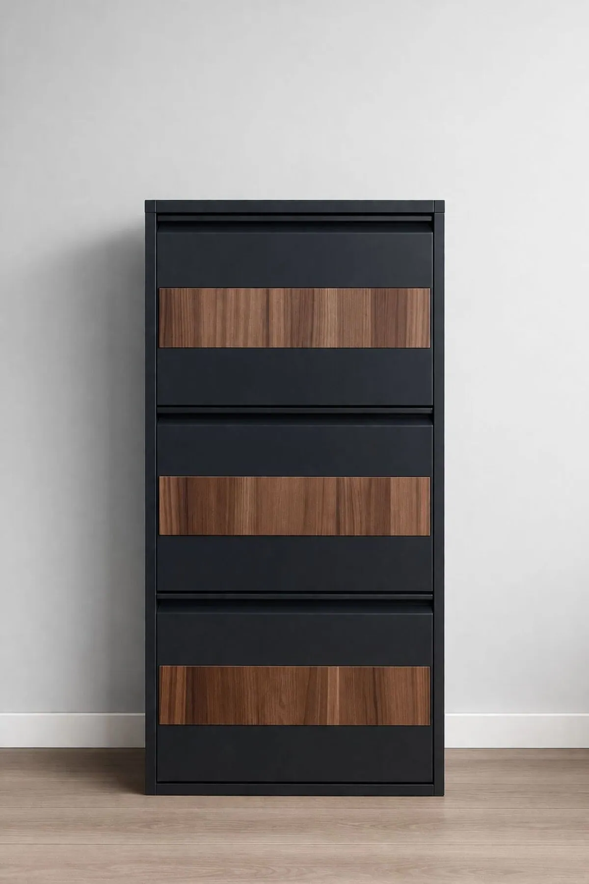 3-Door Anthracite Wood-Pattern Metal Shoe Cabinet – 6 Pairs, view 3