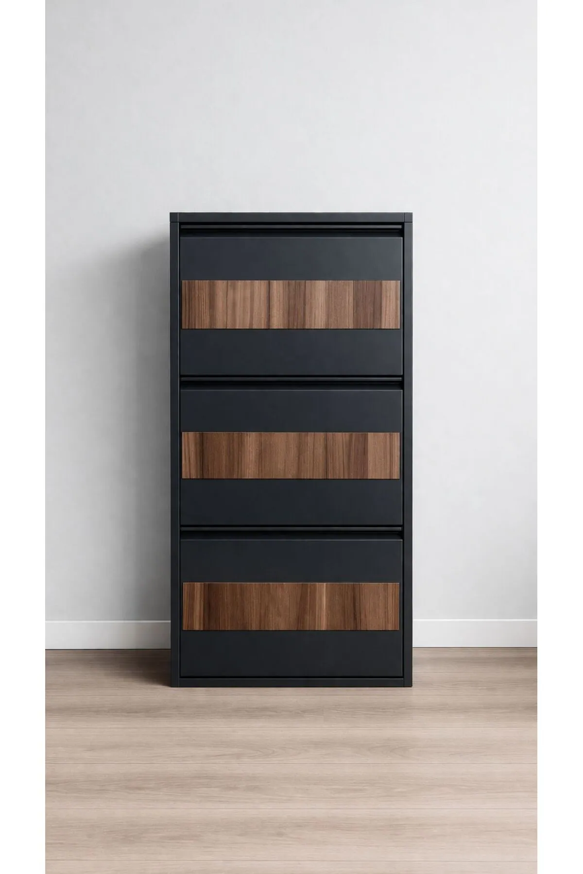 3-Door Anthracite Wood-Pattern Metal Shoe Cabinet – 6 Pairs, view 4