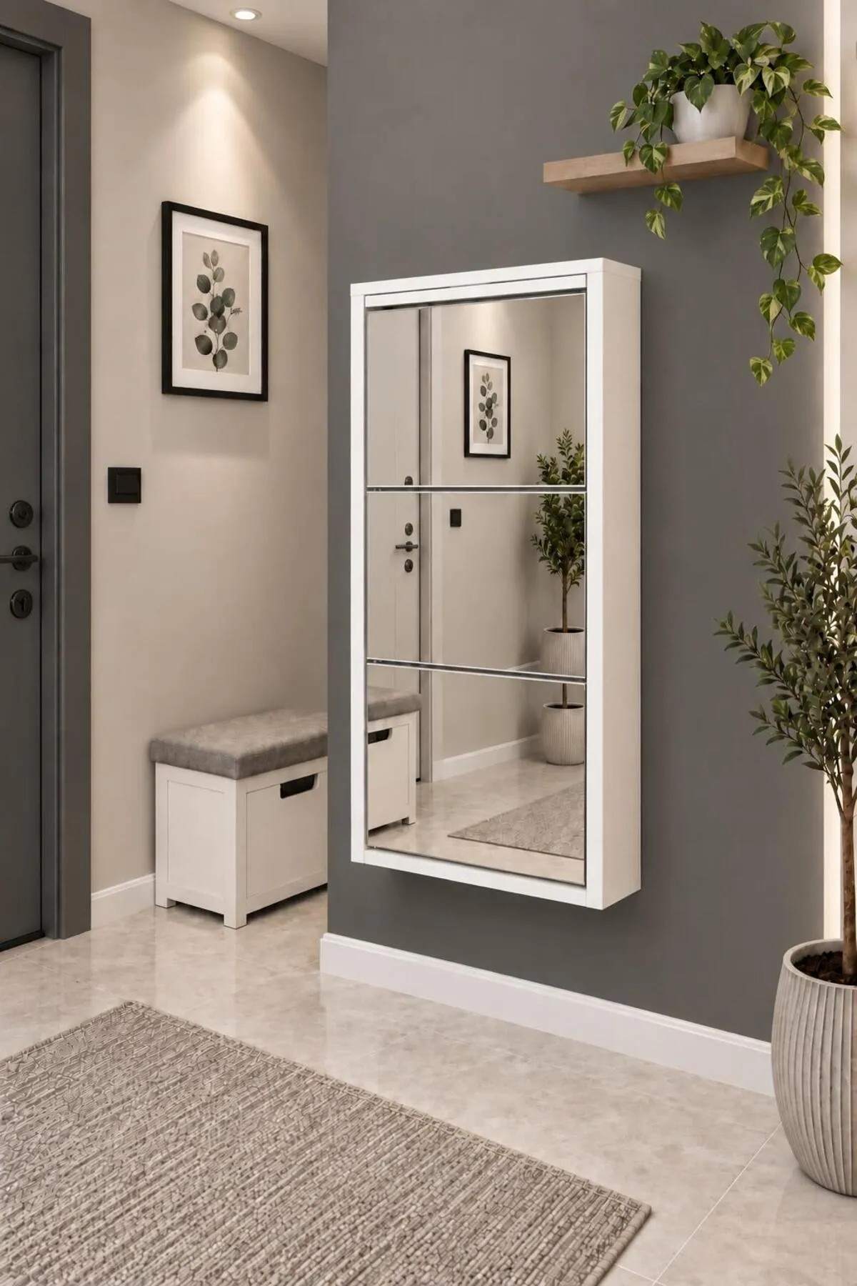 3 Kapaklı Beyaz Aynalı Metal Ayakkabılık – 6 Çift