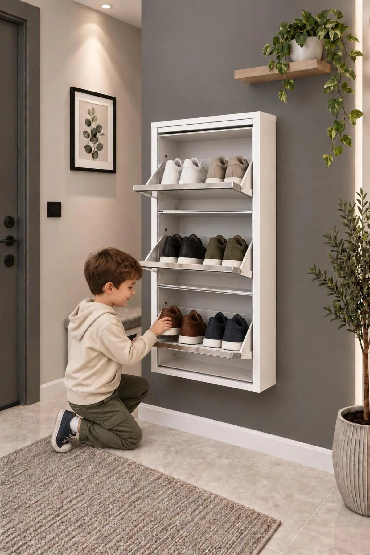 3-Door White Mirrored Metal Shoe Cabinet – 6 Pairs, view 3