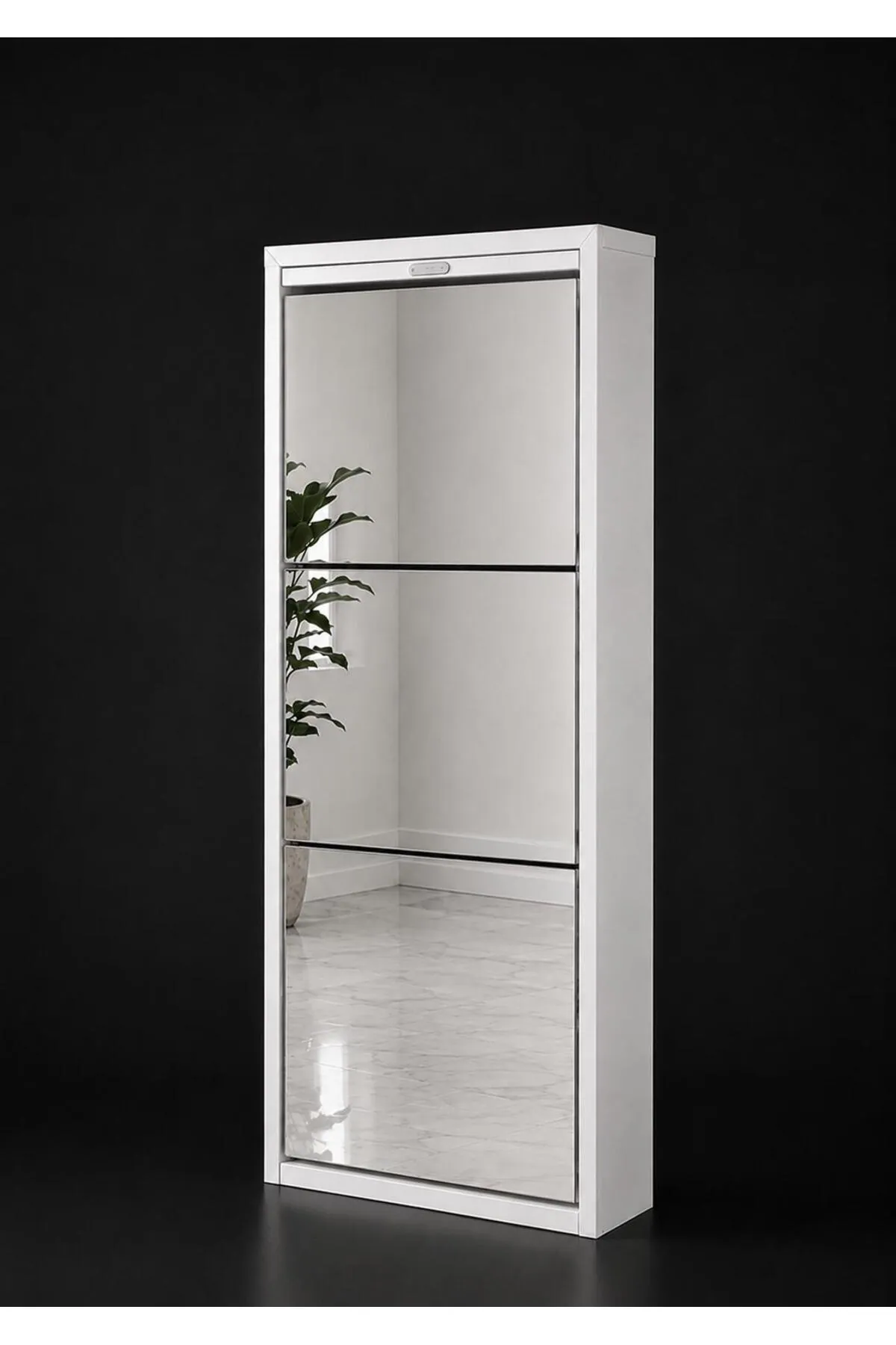 3-Door White Mirrored Metal Shoe Cabinet – 6 Pairs, view 5