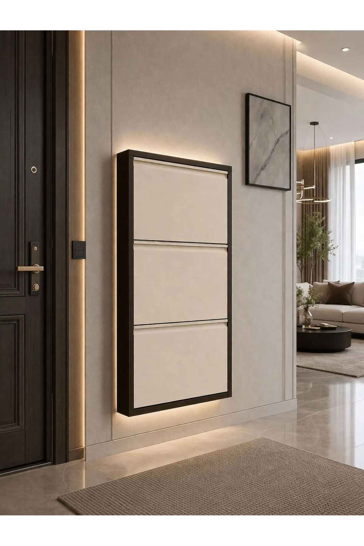 3 Kapaklı Kahve-Krem Metal Ayakkabılık – 6 Çift