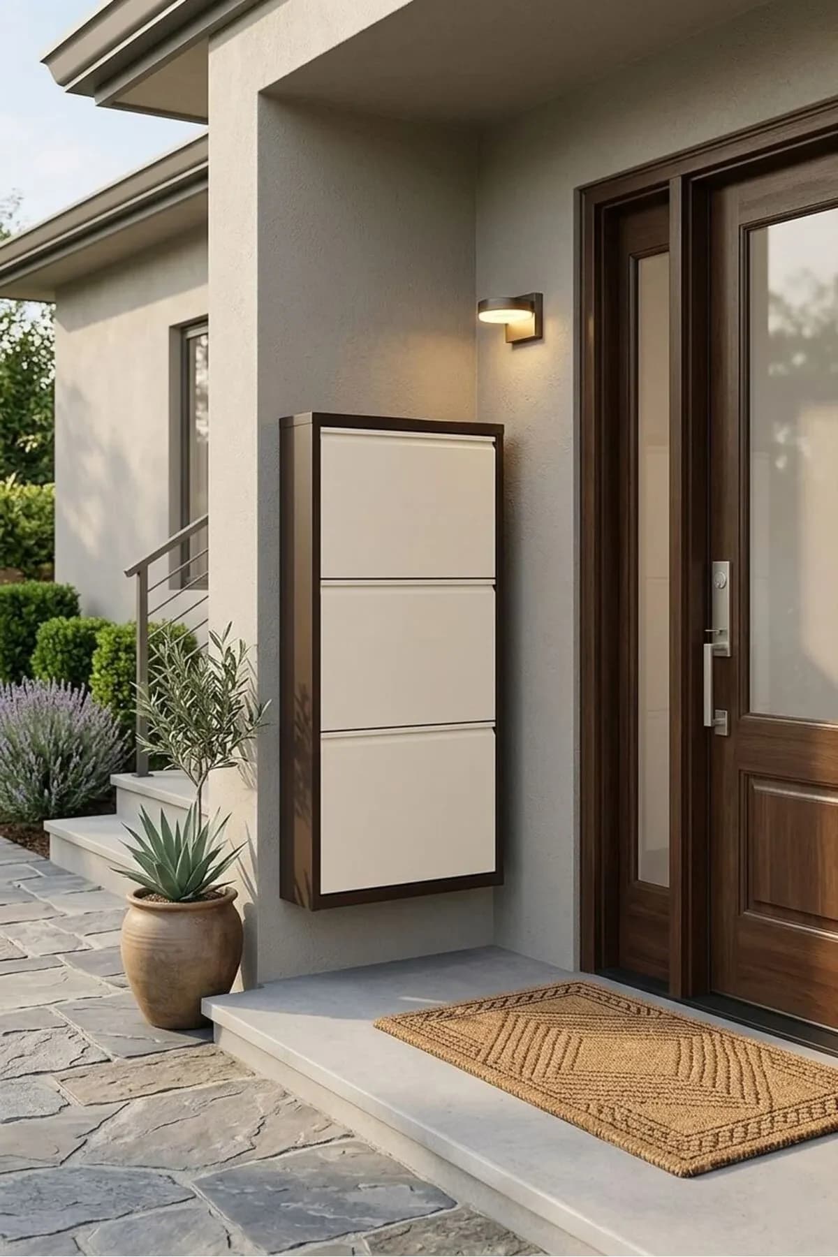 3-Door Brown-Cream Metal Shoe Cabinet – 6 Pairs, view 3