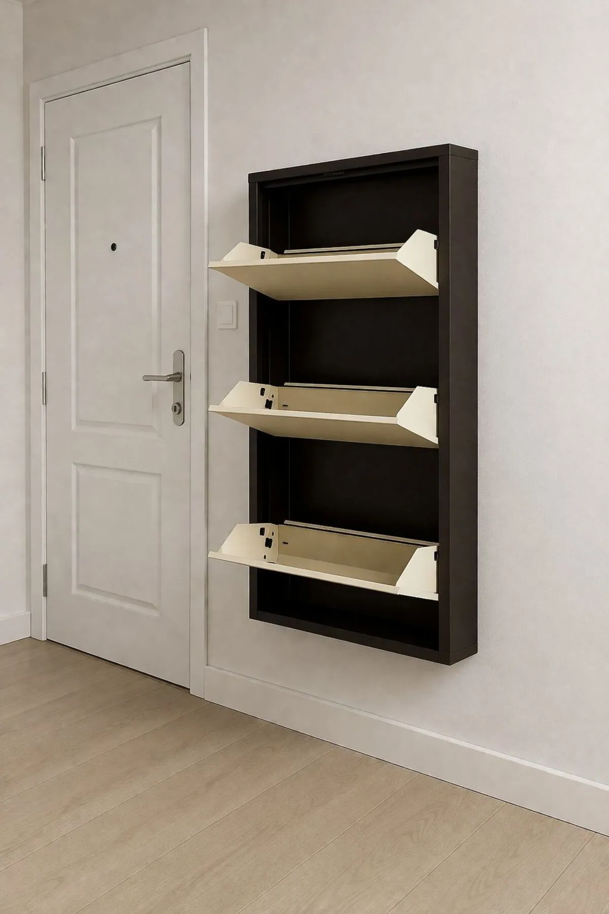 3-Door Brown-Cream Metal Shoe Cabinet – 6 Pairs, view 4