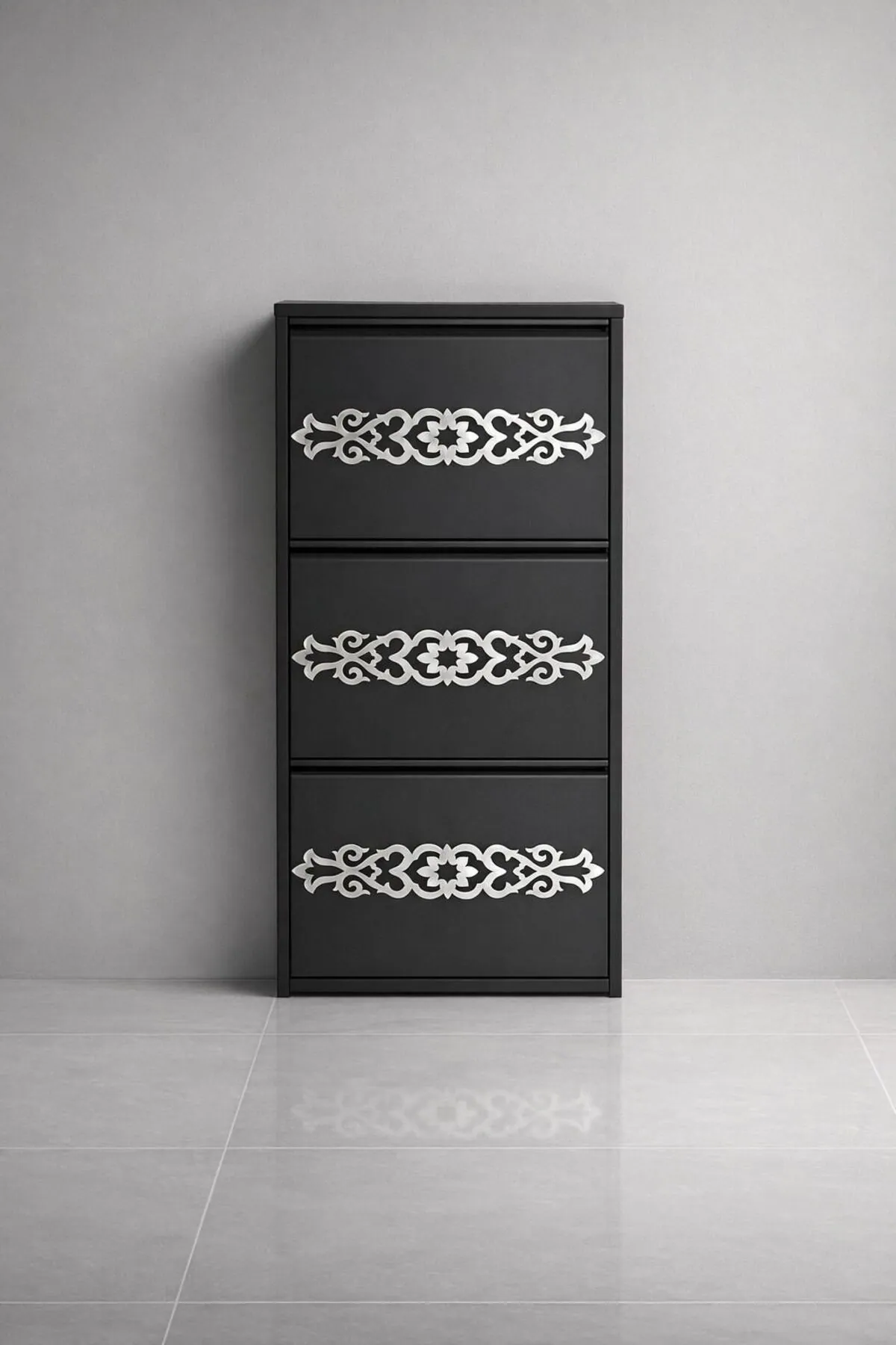 3-Door Lockable Anthracite Silver-Pattern Metal Shoe Cabinet – 6 Pairs, view 5