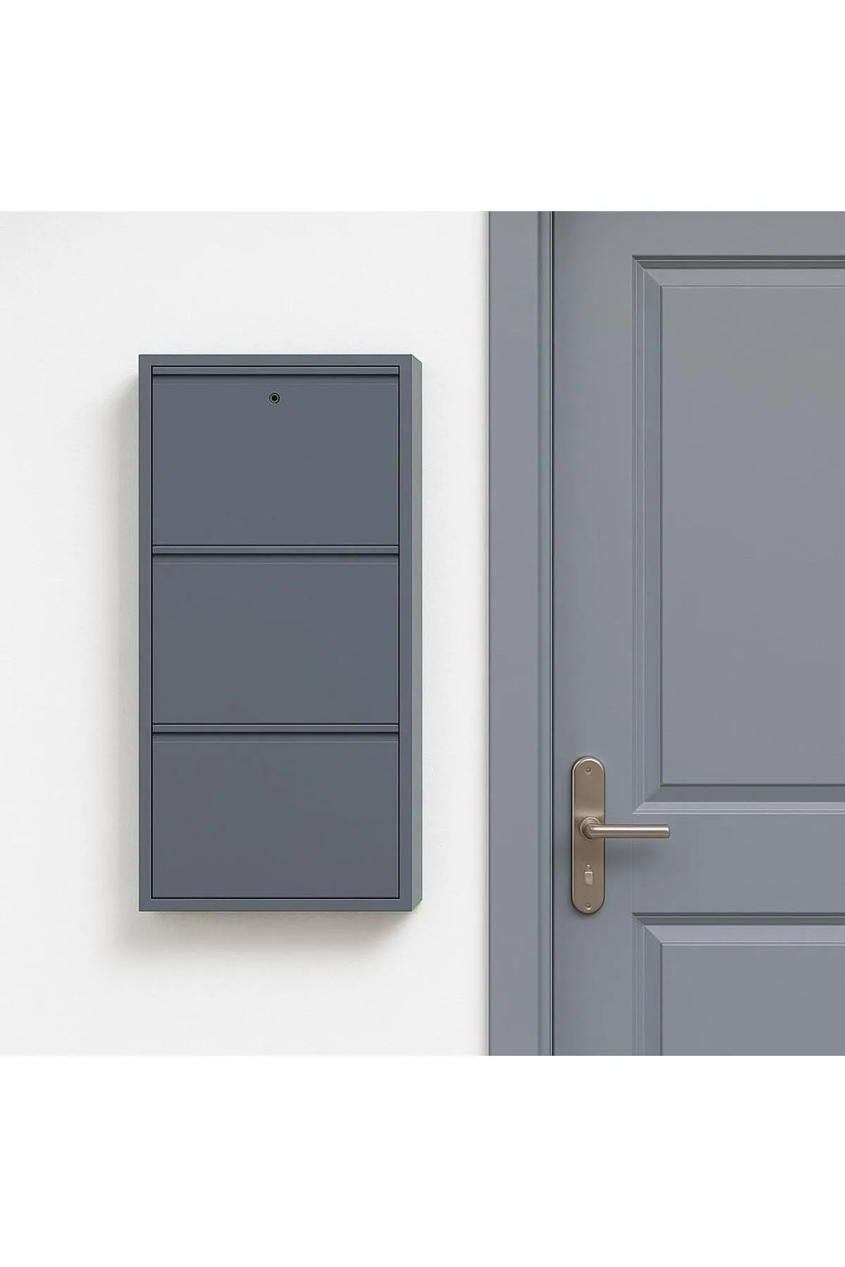 3-Door Lockable Anthracite Metal Shoe Cabinet – 6 Pairs, view 3