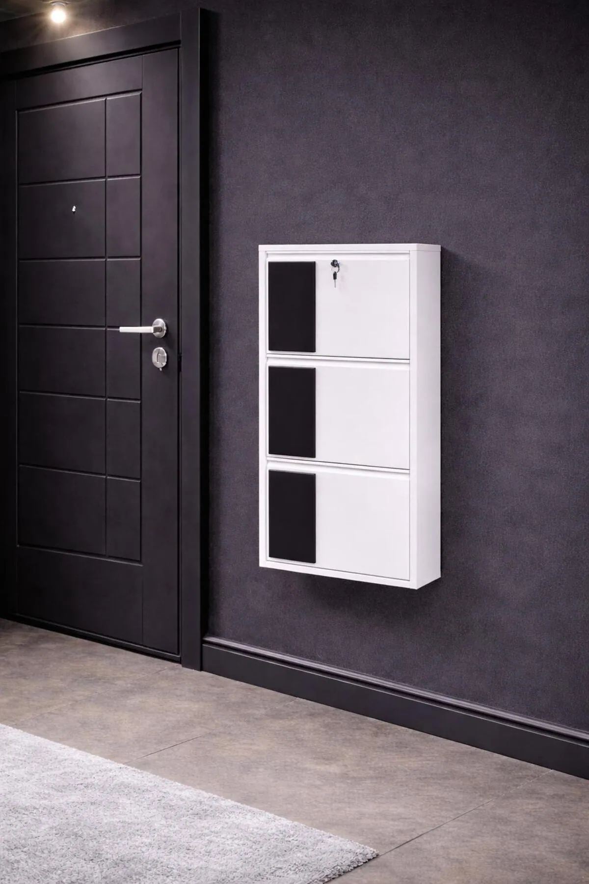 3-Door Lockable White Patterned Metal Shoe Cabinet – 6 Pairs, view 2