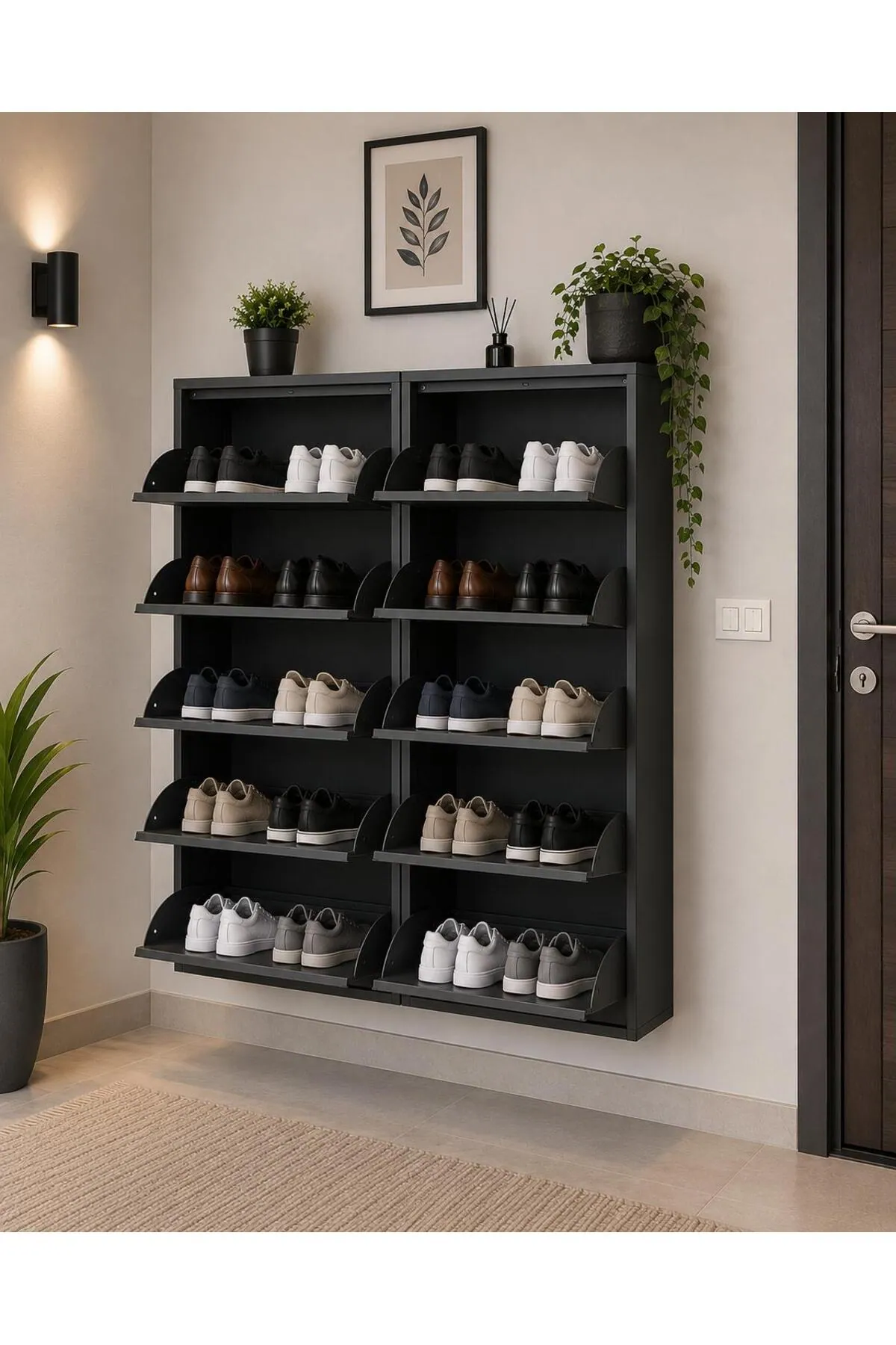 4+4-Door Anthracite Patterned Metal Shoe Cabinet – 16 Pairs, view 5