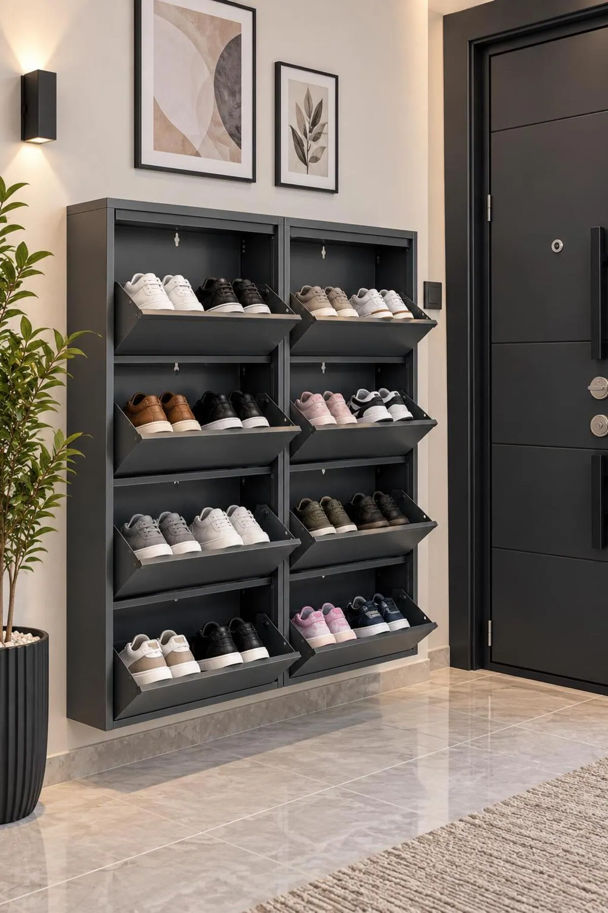 4+4-Door Anthracite Metal Shoe Cabinet – 16 Pairs, view 3