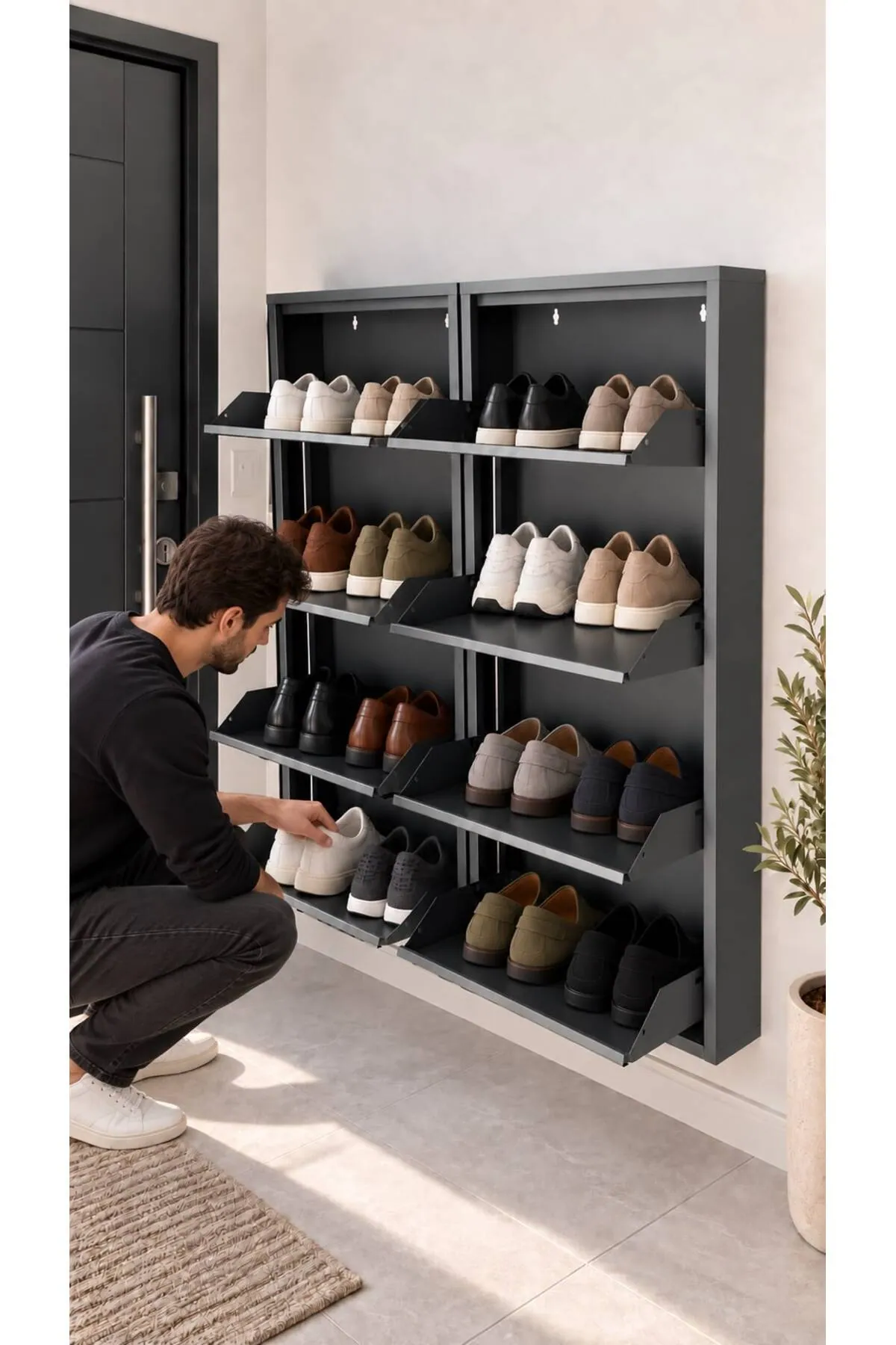 4+4-Door Anthracite Metal Shoe Cabinet – 16 Pairs, view 4