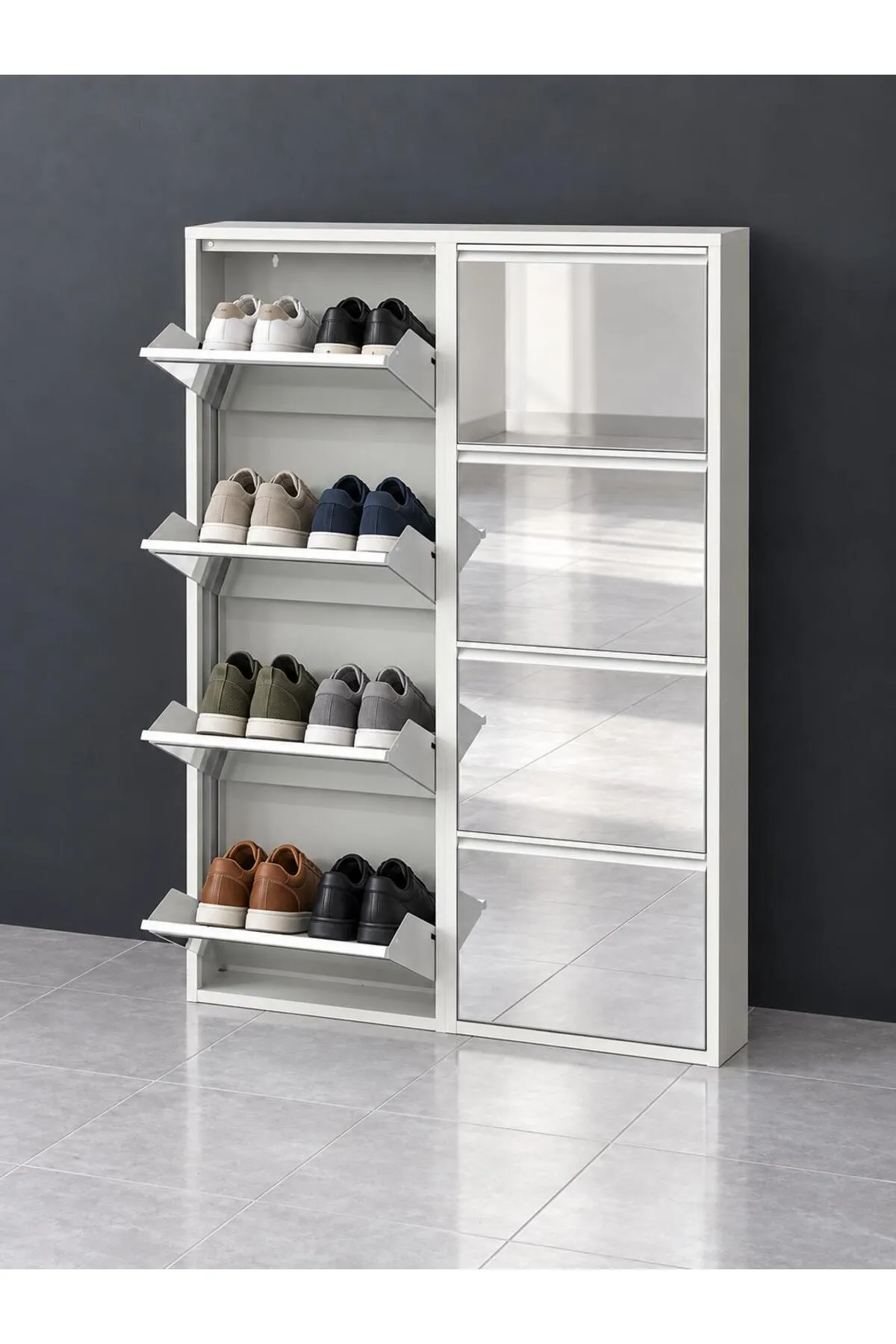 4+4-Door White Mirrored Metal Shoe Cabinet – 16 Pairs, view 4