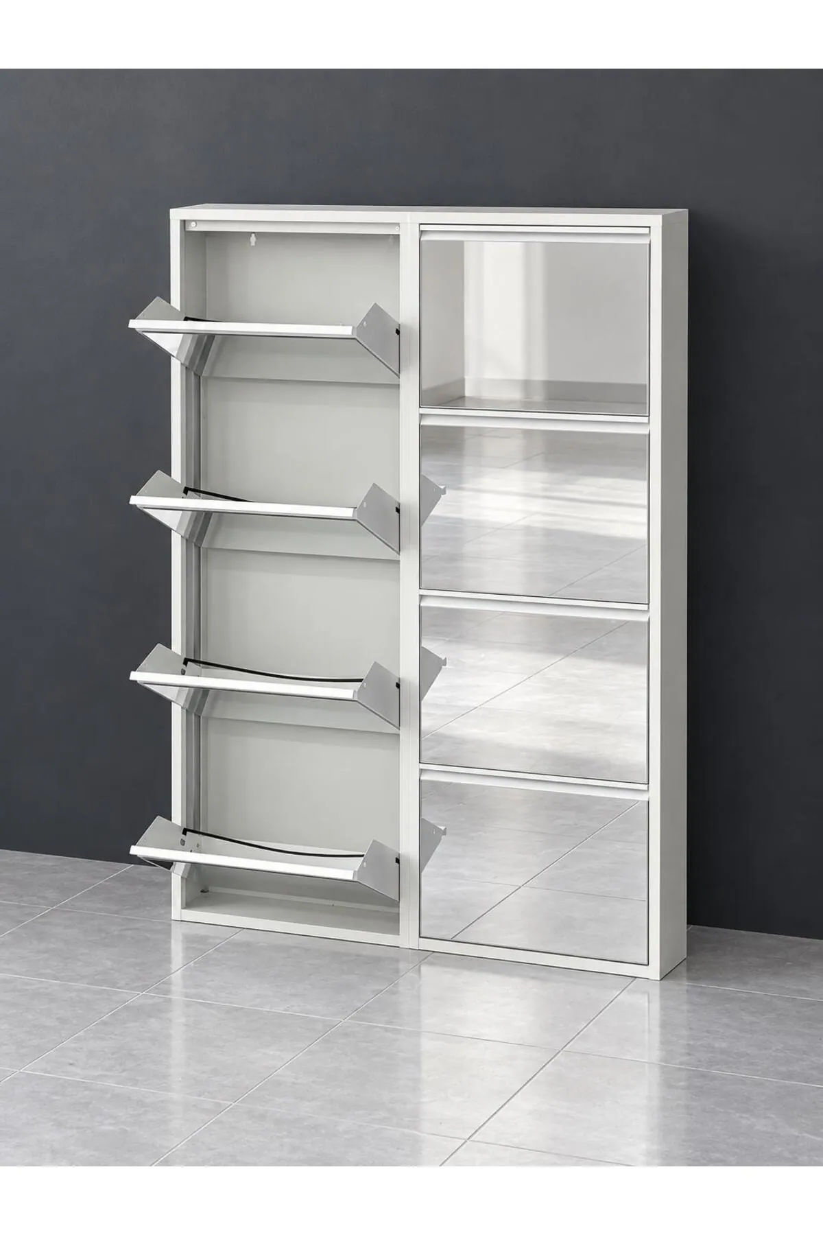 4+4-Door White Mirrored Metal Shoe Cabinet – 16 Pairs, view 5