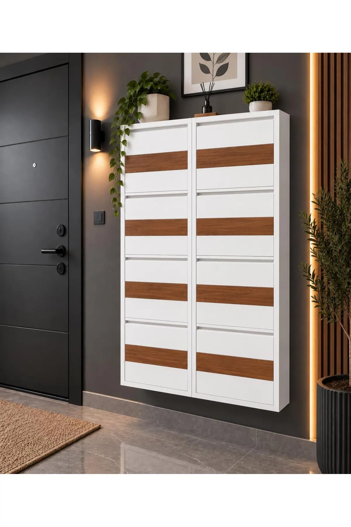 4+4-Door White Patterned Metal Shoe Cabinet – 16 Pairs