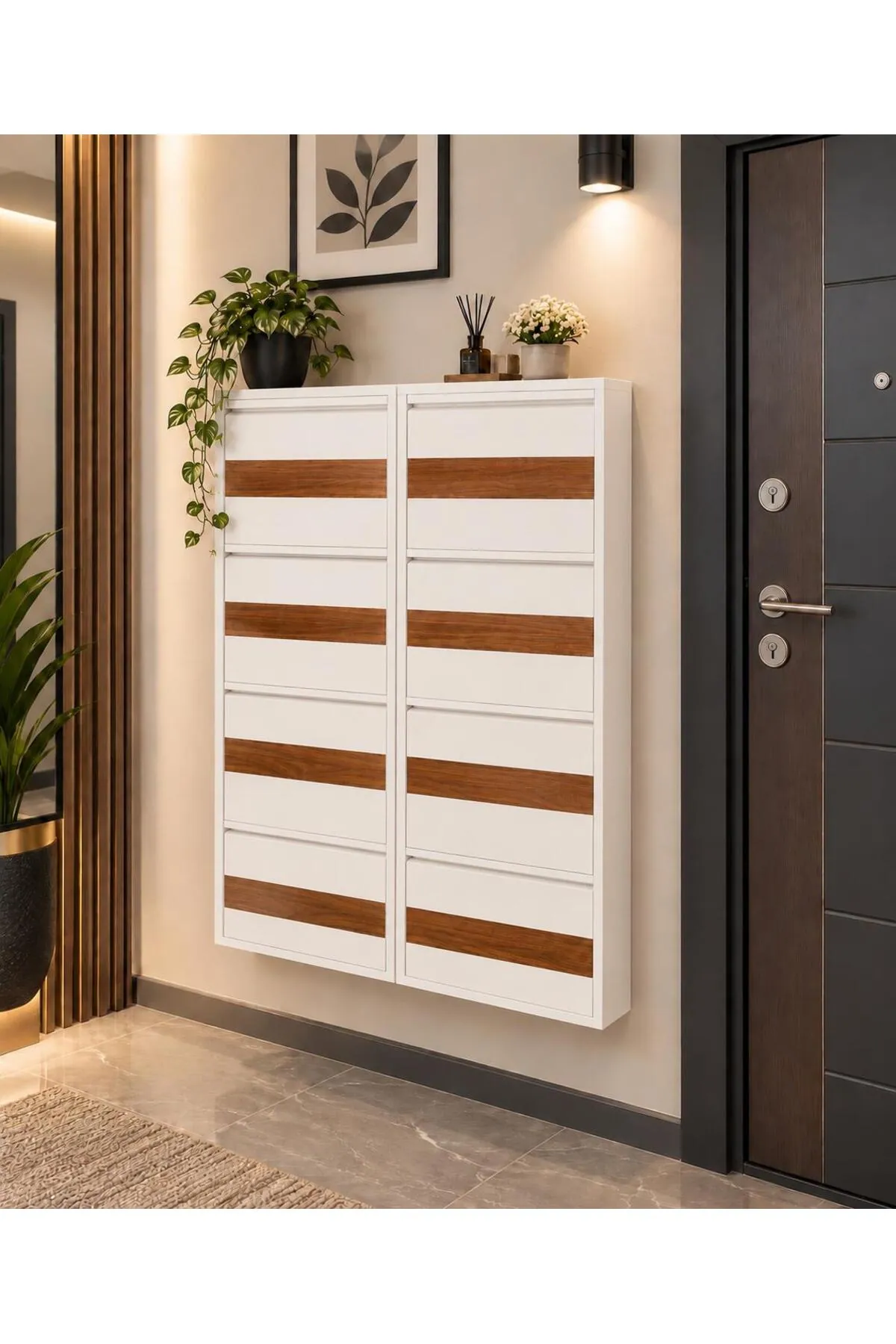 4+4-Door White Patterned Metal Shoe Cabinet – 16 Pairs, view 2