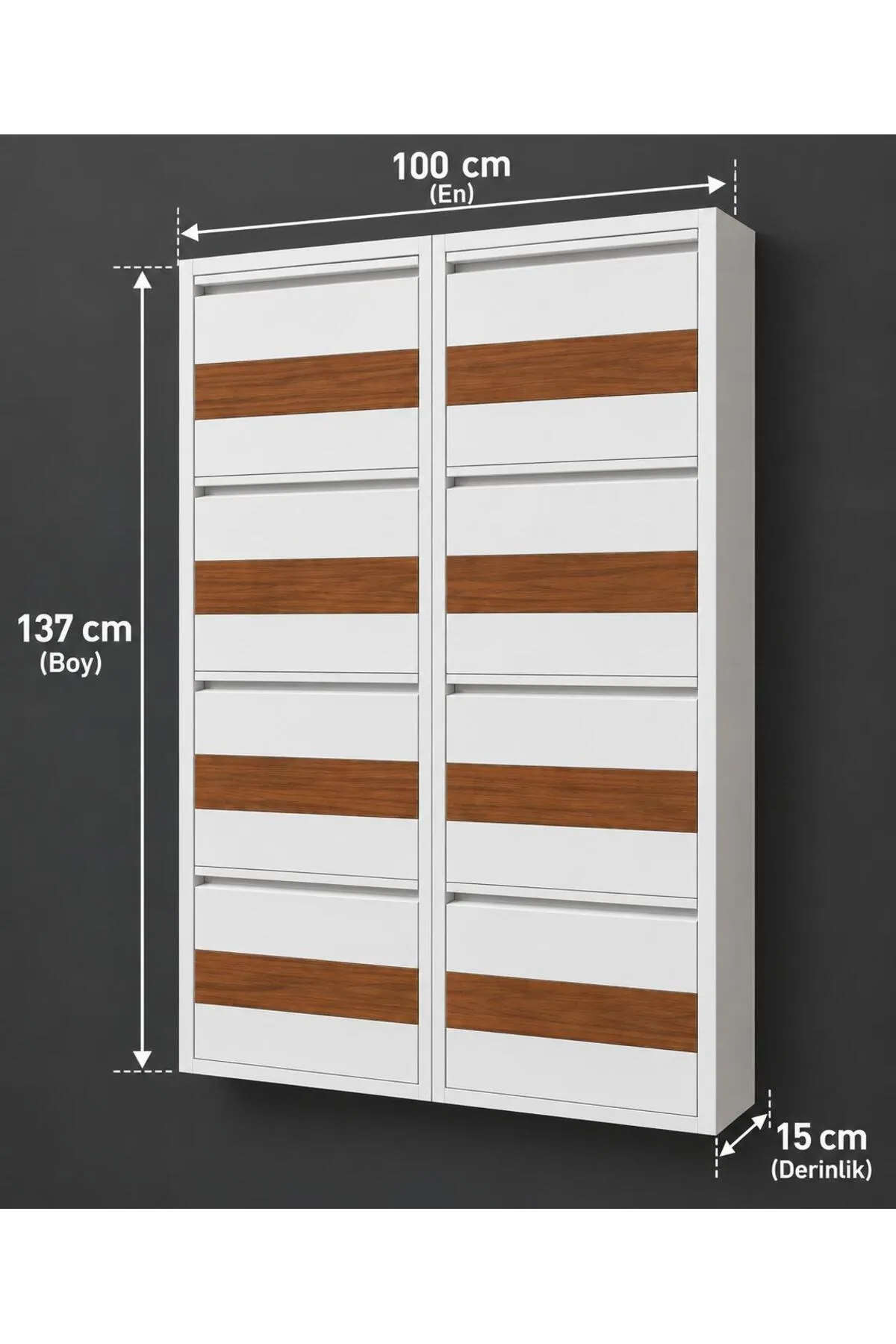 4+4-Door White Patterned Metal Shoe Cabinet – 16 Pairs, view 3