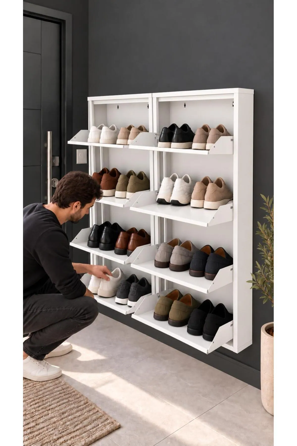 4+4-Door White Metal Shoe Cabinet – 16 Pairs, view 3