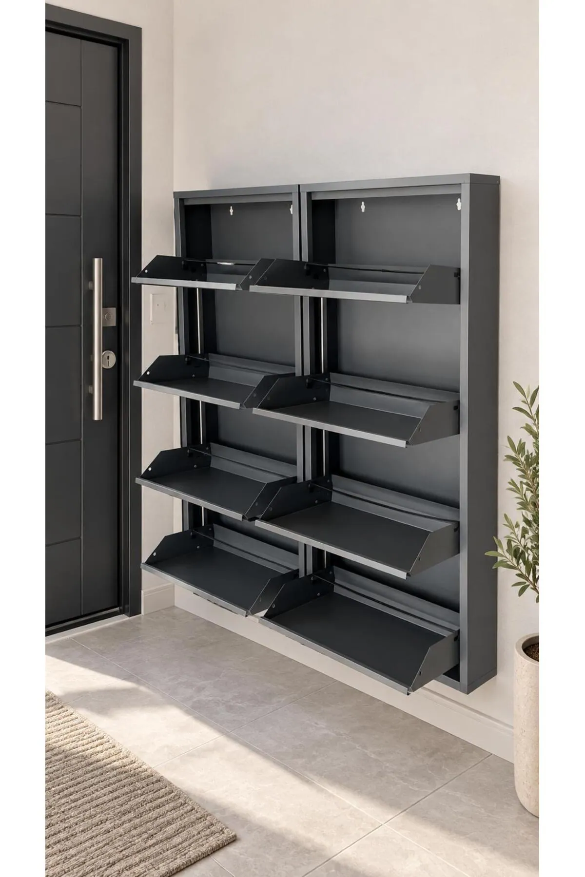 4+4-Door Lockable Anthracite Metal Shoe Cabinet – 16 Pairs, view 3