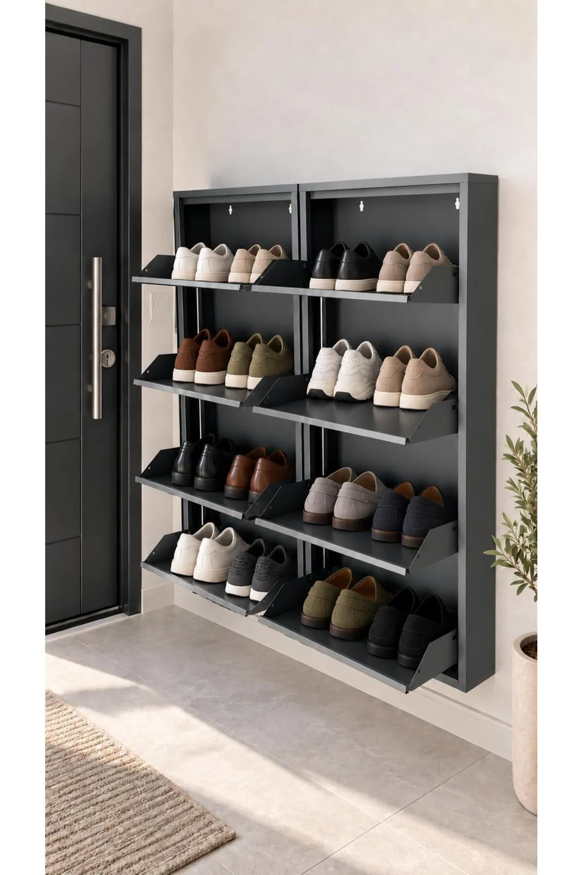 4+4-Door Lockable Anthracite Metal Shoe Cabinet – 16 Pairs, view 4