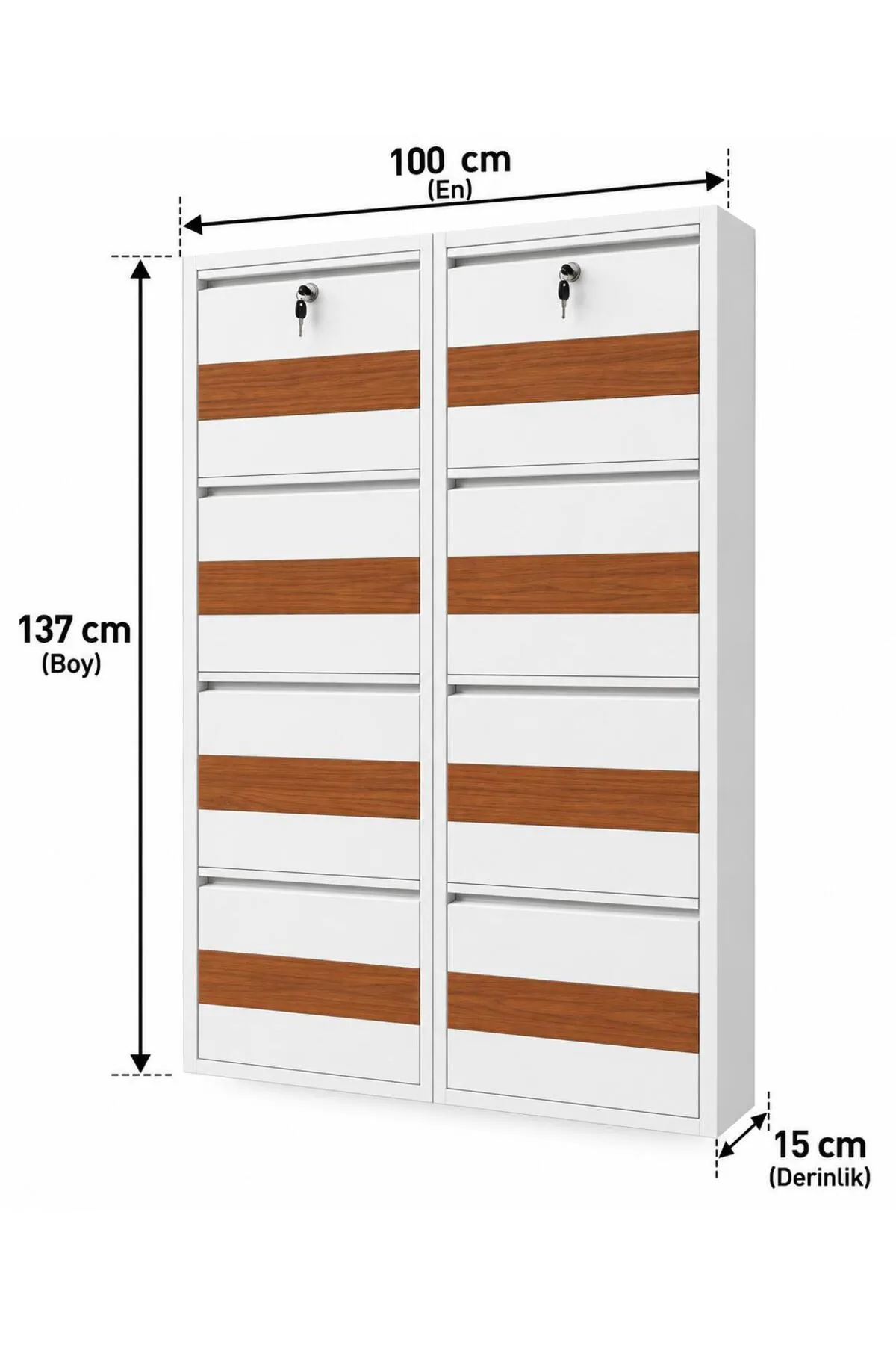 4+4-Door Lockable White Patterned Metal Shoe Cabinet – 16 Pairs, view 3