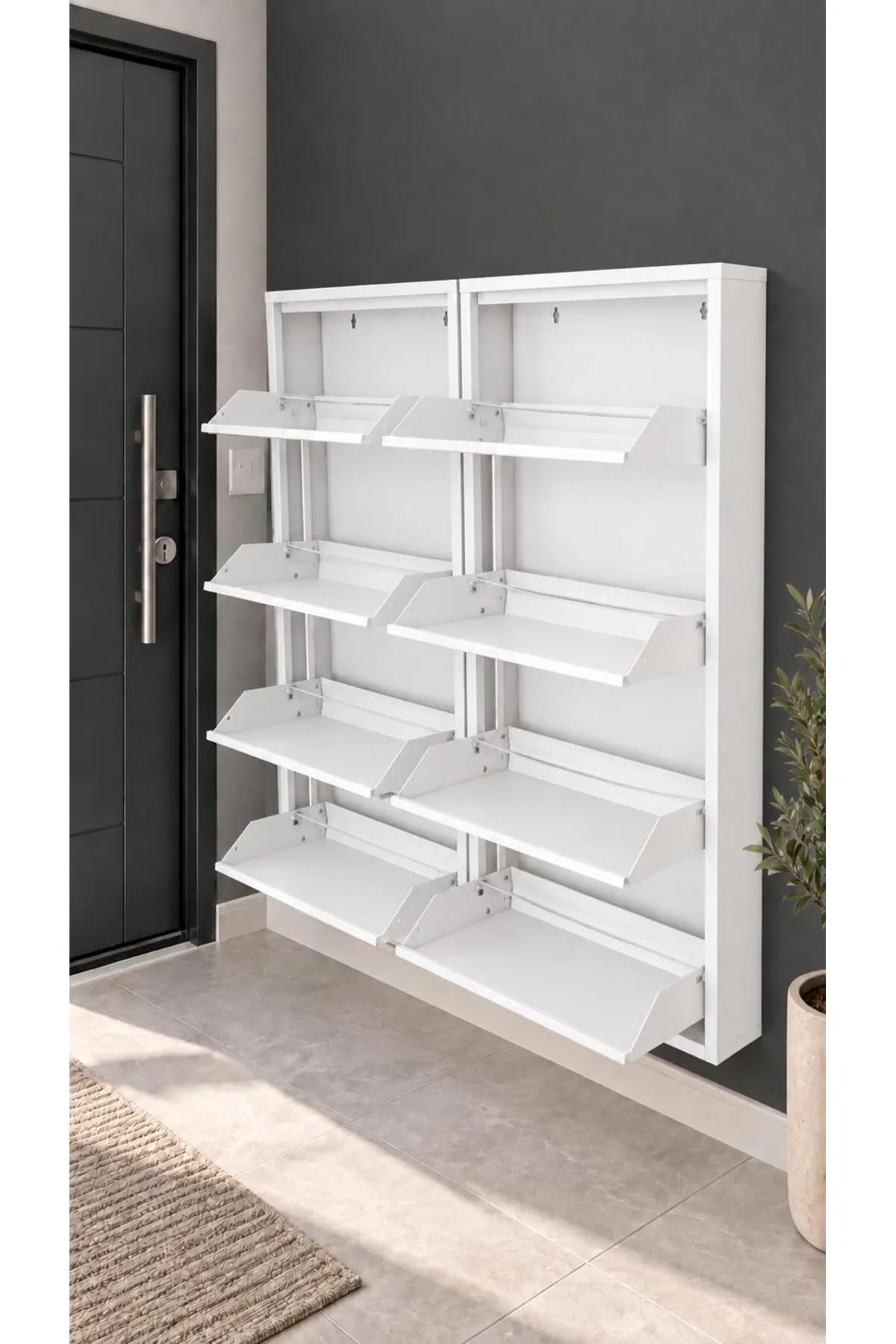 4+4-Door Lockable White Metal Shoe Cabinet – 16 Pairs, view 3