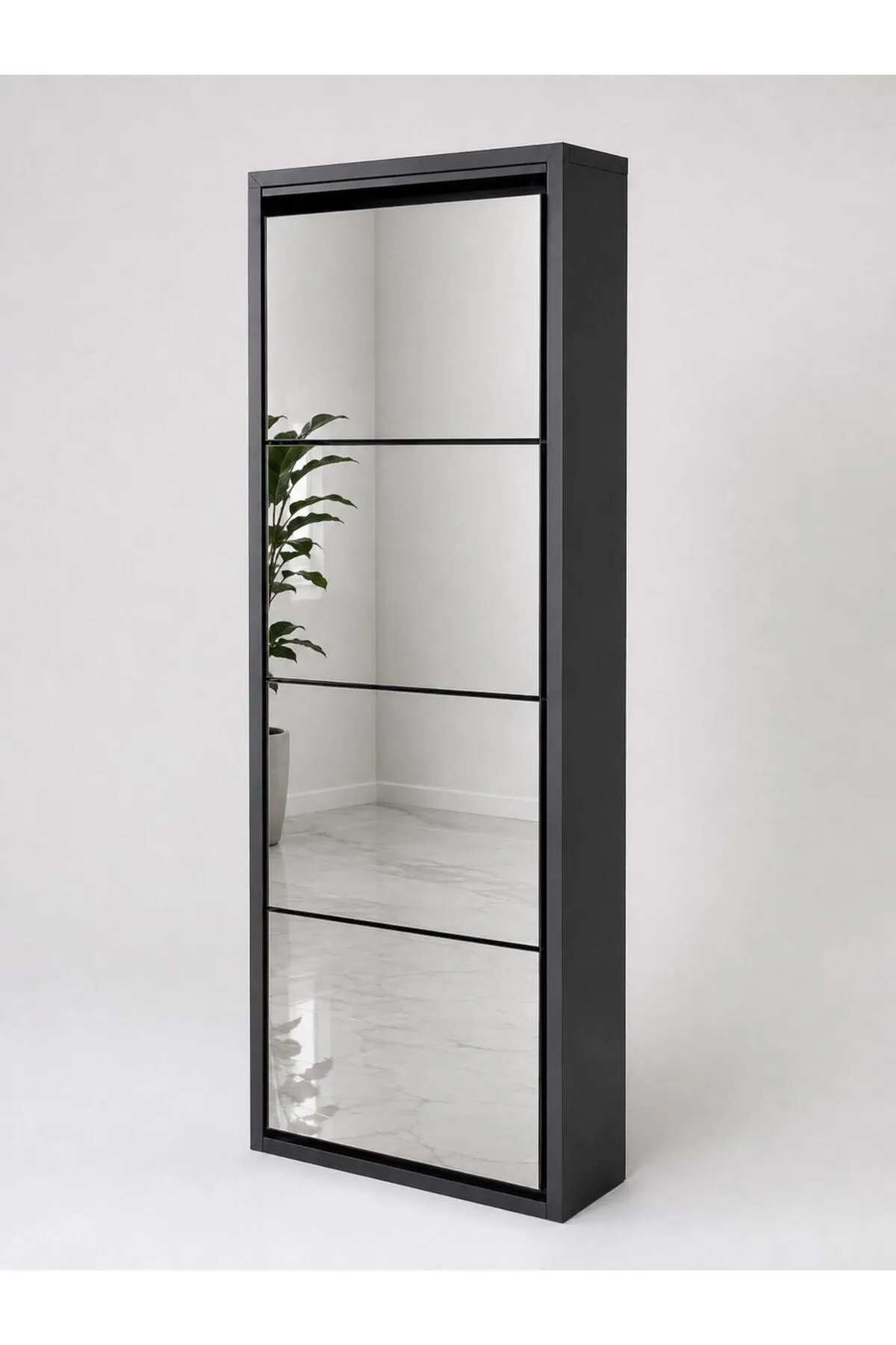 4-Door Anthracite Mirrored Metal Shoe Cabinet – 8 Pairs, view 5