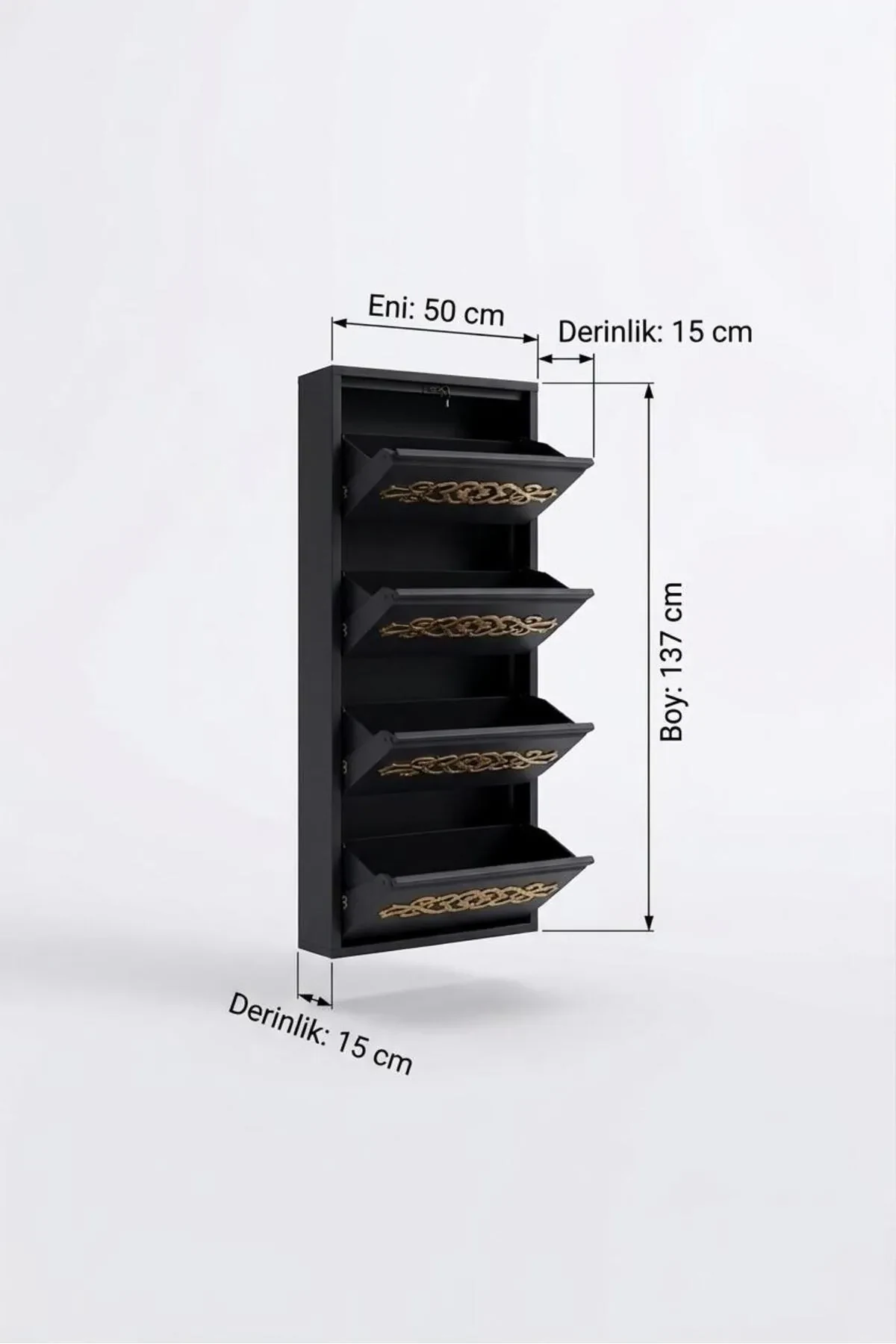 4-Door Anthracite Gold-Pattern Metal Shoe Cabinet – 8 Pairs, view 3