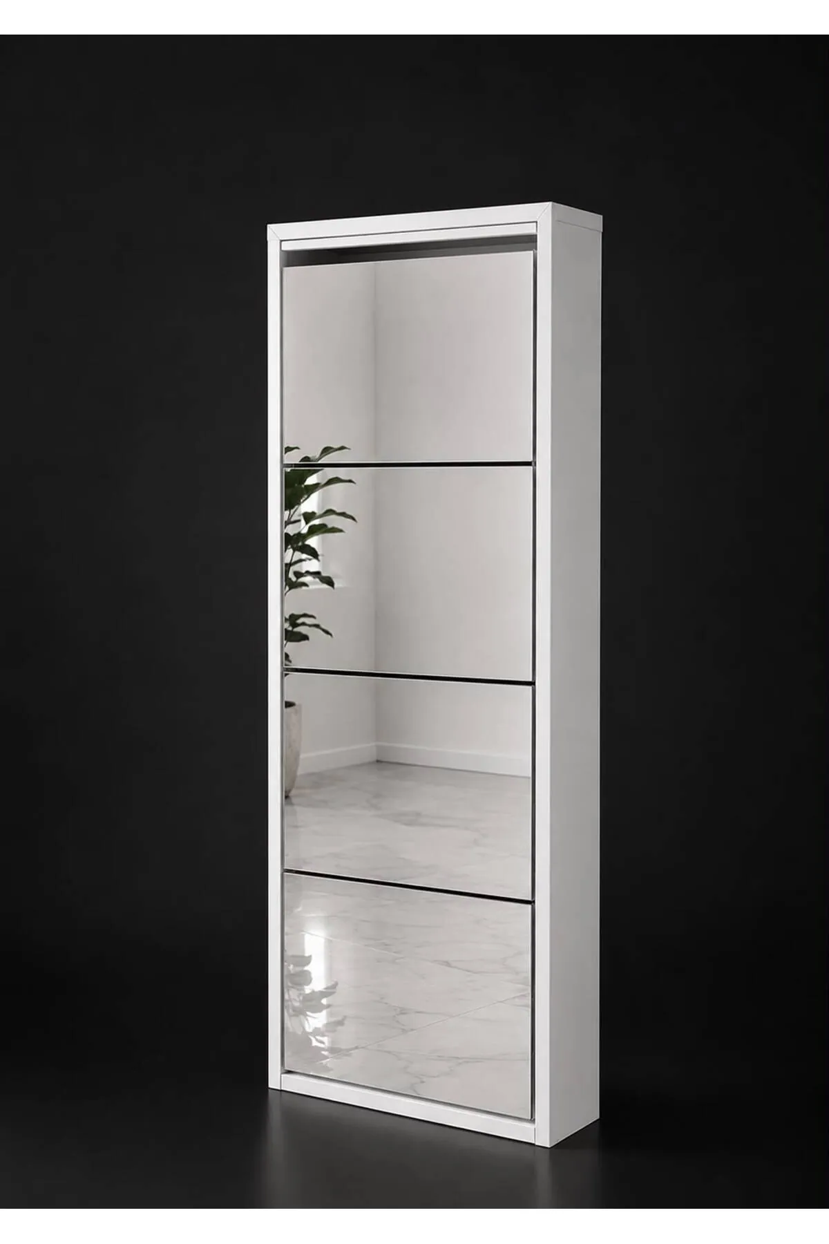 4-Door White Mirrored Metal Shoe Cabinet – 8 Pairs, view 5